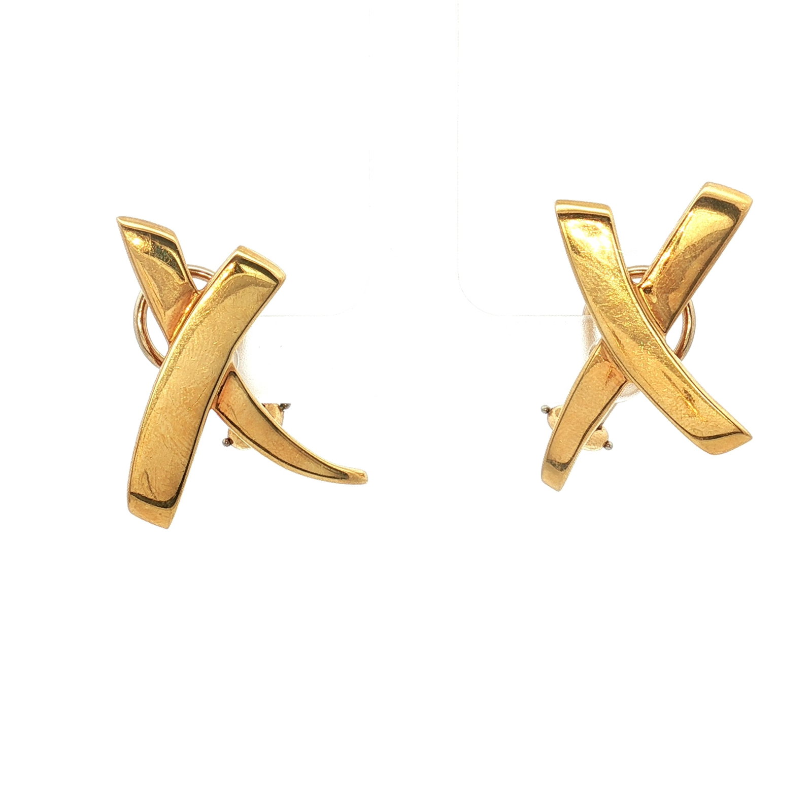 Pair of 18K Gold Tiffany & Co Paloma Picasso X Earrings: Pair of Tiffany & Co Paloma Picasso 18K gold X earrings. Stamped: 1983, Tiffany & Co, 18k, Paloma Picasso. Dimensions1.50"L x 0.25"W Date or Era1983 Manufacturer or BrandTiffany & Co. Weight11.1 g.