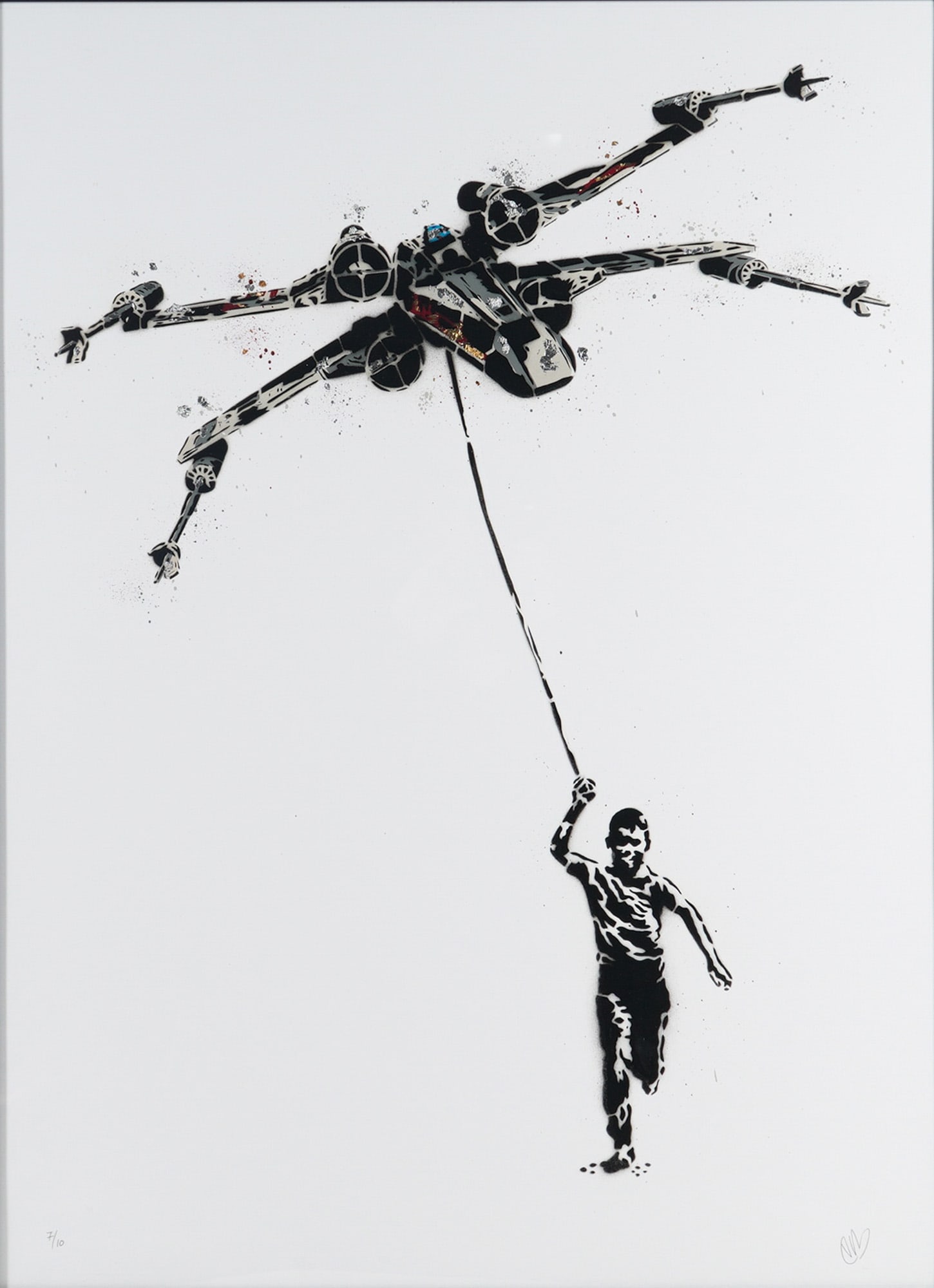 European Bob, Hand Cut Stencil & Spray Paint on Paper, Signed & Numbered: "Clouded This Boy's Future Is," is a limited edition artwork is a stencil and spray paint art print created by East London-based graffiti artist European Bob. It features a young Anakin Skywalker from