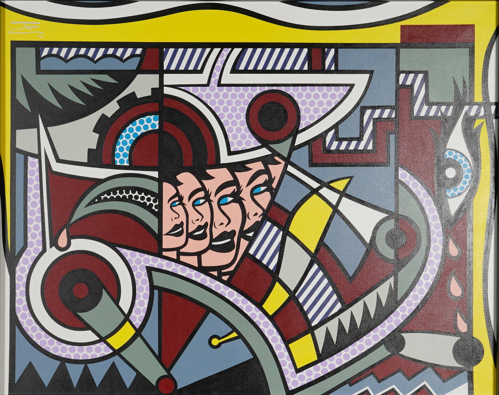 Jozza (Brazilian b. 1958) Large Pop Art Acrylic on Canvas, Signed: This large-format acrylic painting on canvas titled Inside Out is by the Brazilian Pop artist artist Jozza who renders a composition of overlapping female facial profiles defined by bold black outline