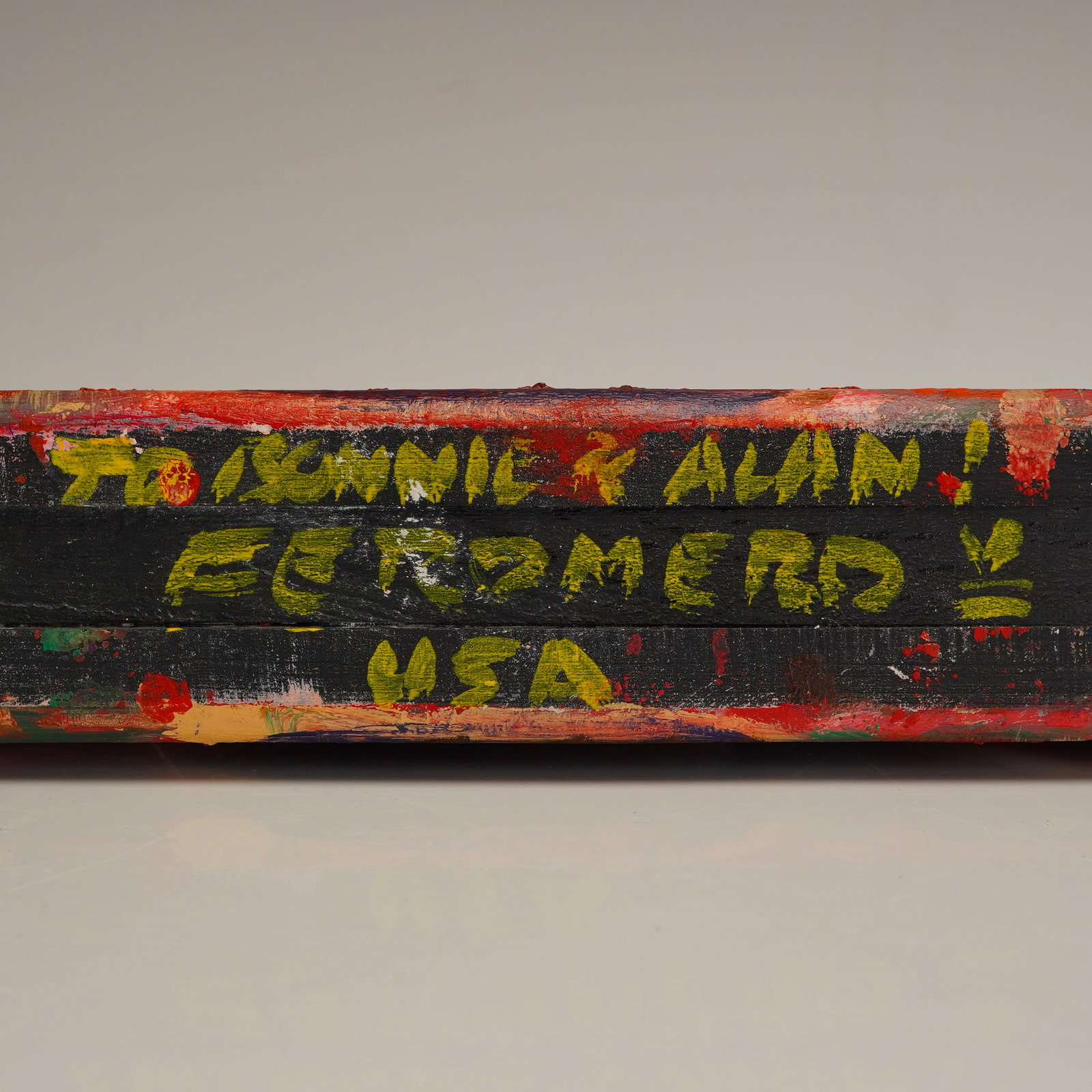 Frank Romero, Carro con Corazon, Oil Painted Wood Sculpture, Signed: Frank Romero (Mexican-American, b. 1941), Carro con Corazon (Car with Heart). This hand-carved wooden sculpture depicts a vintage sedan finished in oil paint. The object features a polychrome surface