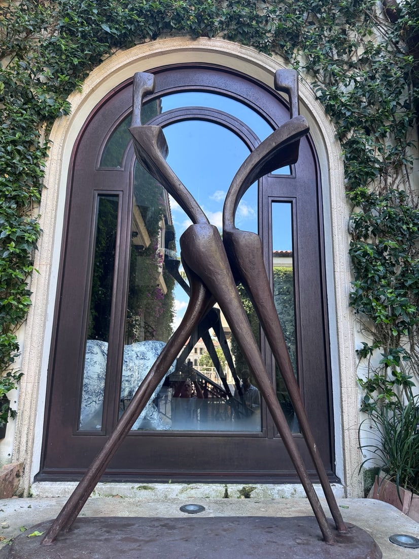 Itzik Ben Shalom (Israeli b. 1945) Bronze Couple Sculpture, Signed: A monumental size patinated bronze sculpture by Itzik Ben Shalom (Israeli, born 1945), renowned for his abstract, fluid bronze figures that explore human intimacy and interaction. Entitled Couple, the