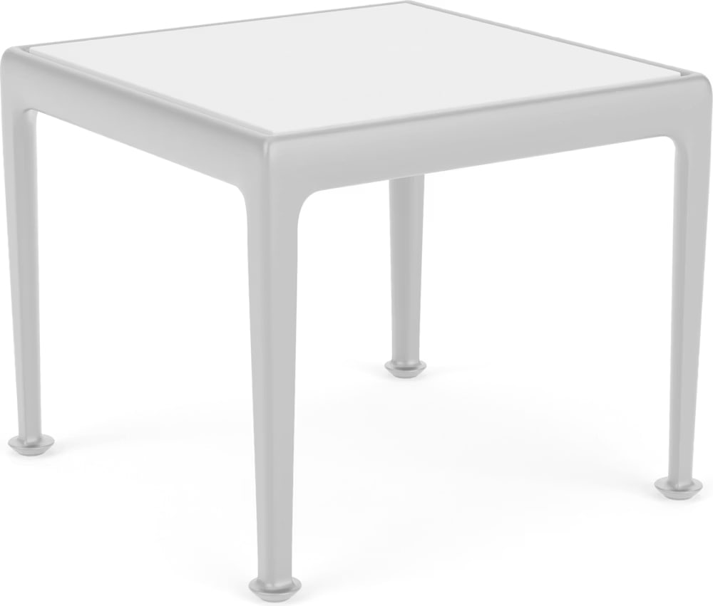 Knoll 1966 Collection Richard Schultz Square End Table: A Richard Schultz for Knoll 1966 Collection square side table. This piece features a weatherable silver powder-coated aluminum frame. The square inset top is constructed of white porcelain. The frame