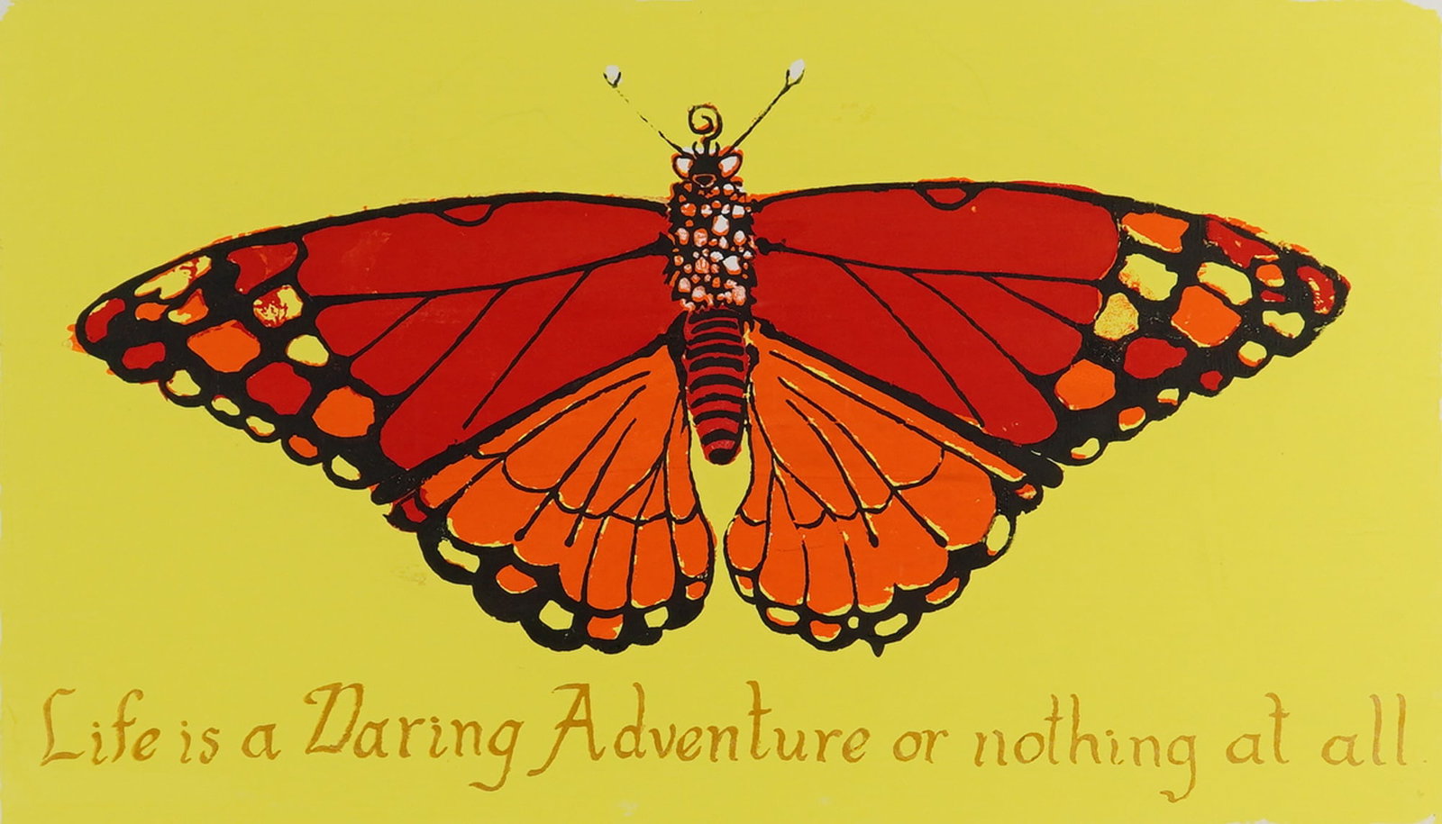 Slowey, Silkscreen on Paper, Monarch Butterfly, Signed & Numbered: A framed limited edition silkscreen on paper by the artist Slowey, dated 2008. The composition features a stylized monarch butterfly rendered in shades of red, orange, and black, set against a vibrant