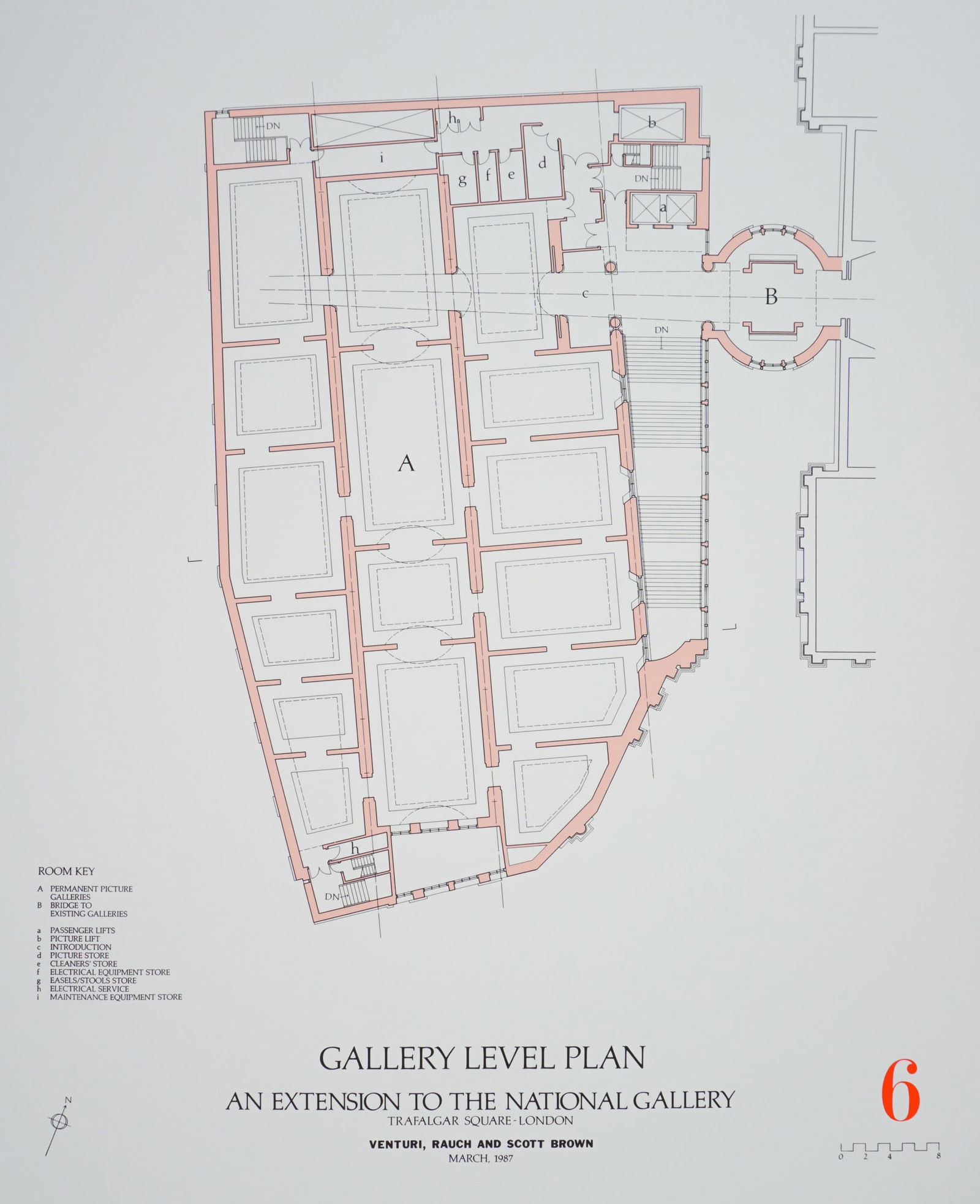 Robert Venturi Architectural Silkscreen, National Gallery Extension Plan: An exceptional architectural silkscreen print on Rives BFK paper by Robert Venturi, illustrating the Gallery Level Plan for the proposed extension to the National Gallery, Trafalgar Square, London. Cr