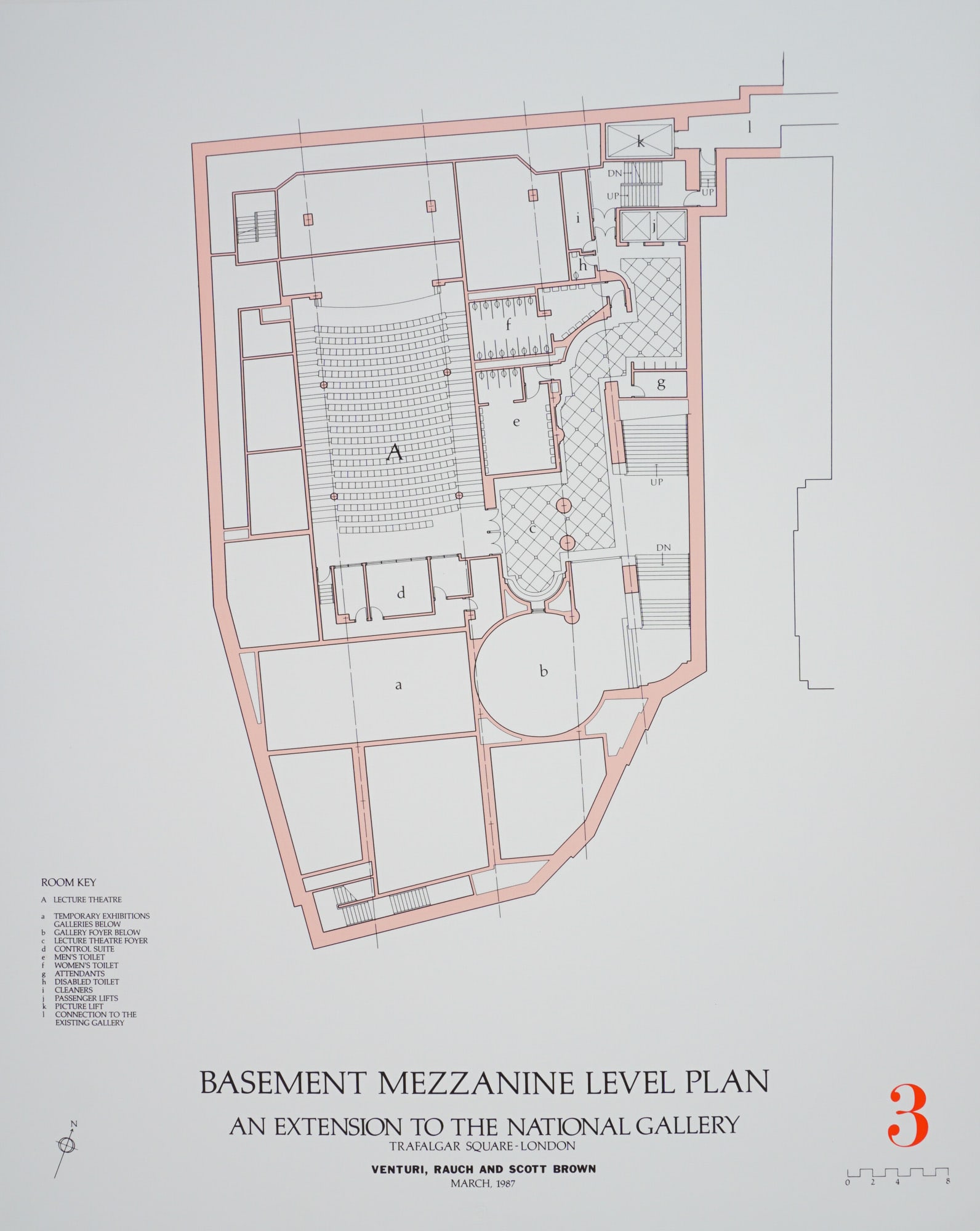 Robert Venturi, Architectural Silkscreen, National Gallery Extension Plan: Architectural silkscreen on Rives BFK paper by Robert Venturi of Venturi, Rauch and Scott Brown, dated March 1987, depicting the Basement Mezzanine Level Plan for the proposed extension to The Nationa