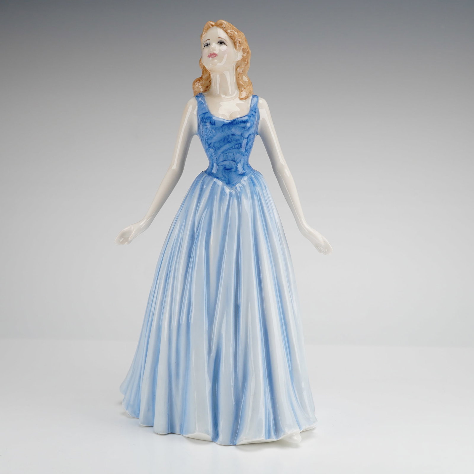 Royal Doulton Serenity HN4396 Bone China Figurine: A Royal Doulton Figurine, Serenity HN4396, depicting a woman in a flowing light and medium blue dress, marked Royal Doulton Classics and dated 2001. Dimensions4.75"L x 4.00"W x 8.50"H Weight14.00oz
