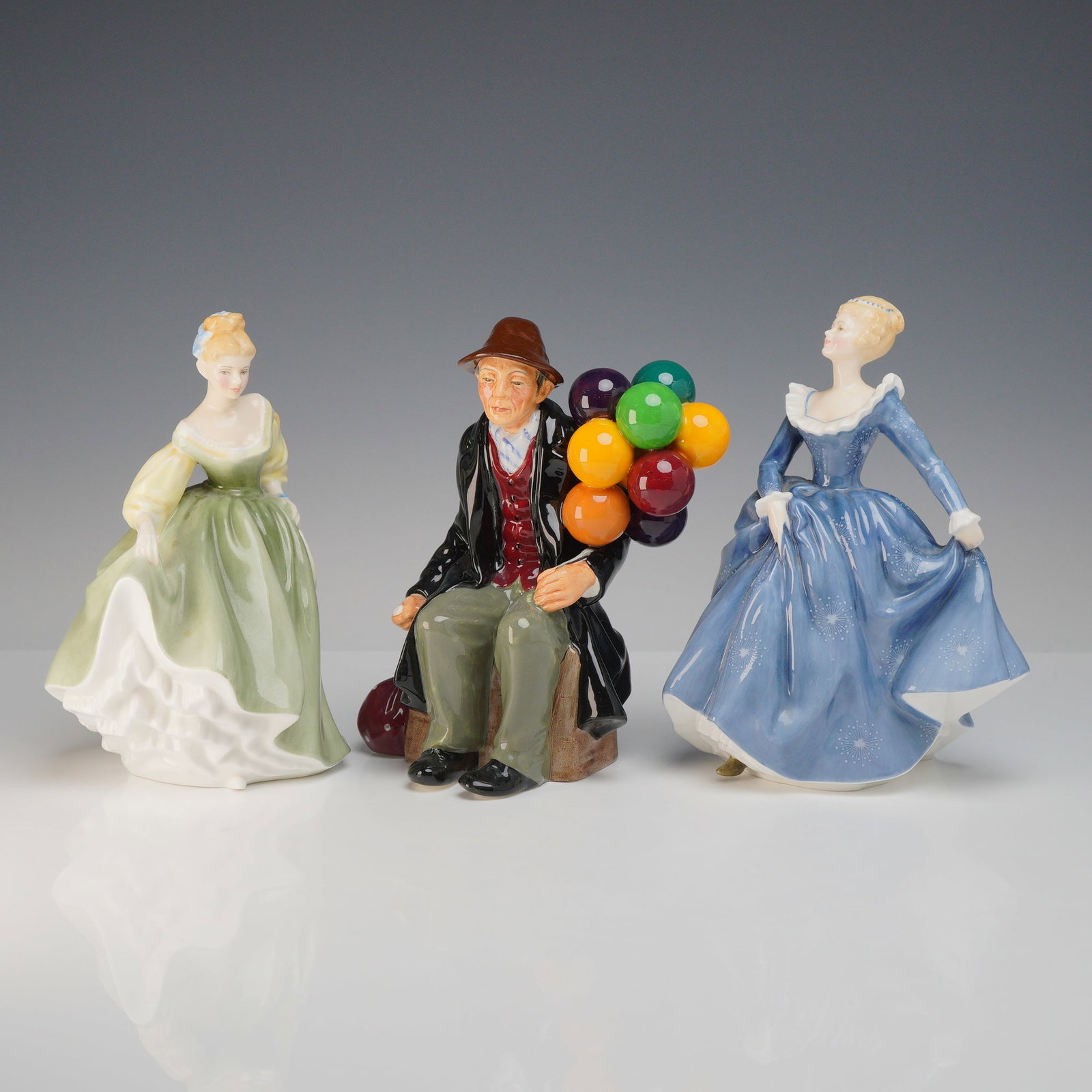 3pc Royal Doulton Figurines, The Balloon Man, Fair Lady, and Fragrance (1 of 3)