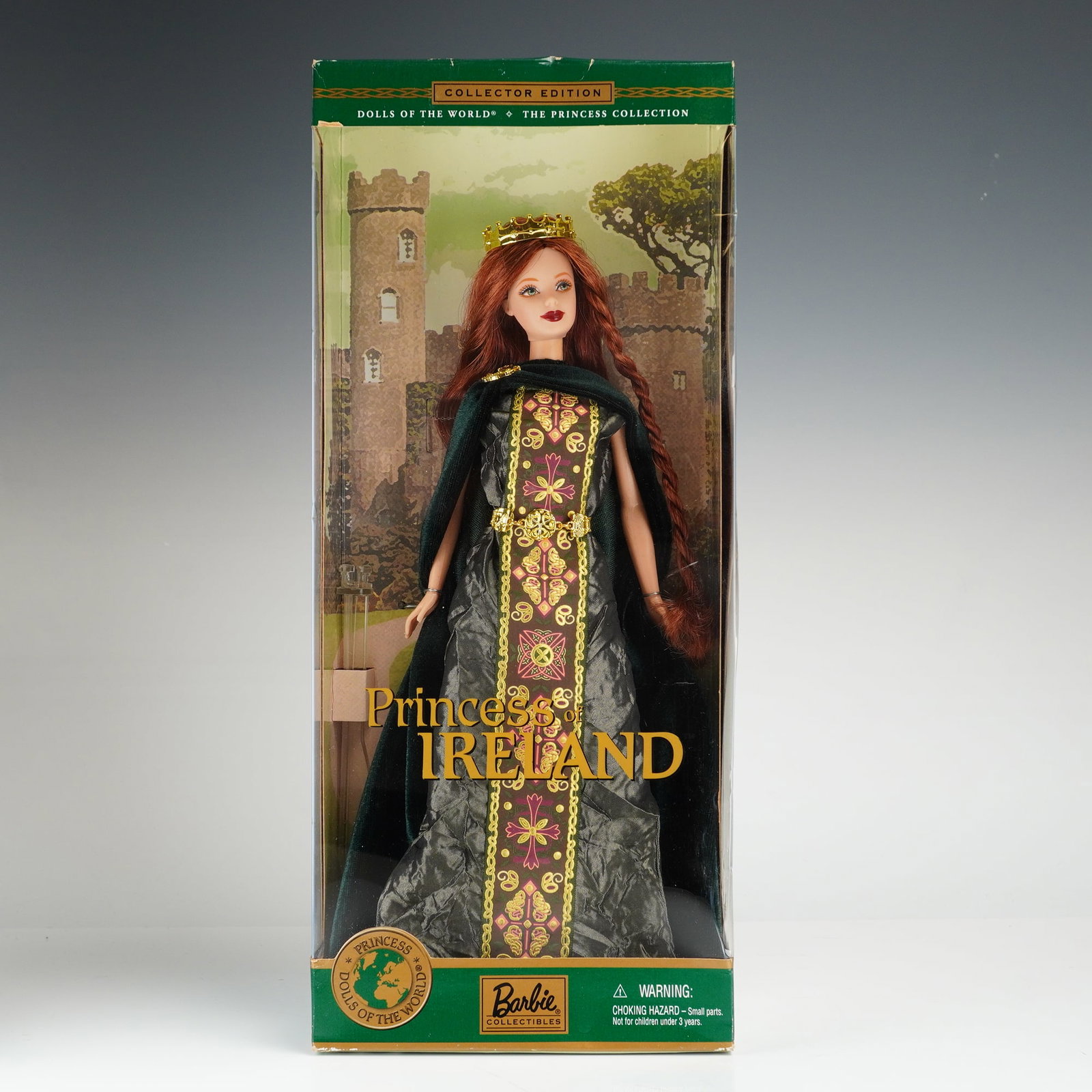 Mattel Princess of Ireland Barbie Doll, 11.5 Inches: Produced by Mattel for the Dolls of the World: The Princess Collection, this vinyl doll features fixed painted blue eyes and long, rooted red synthetic hair styled with thin braids. She is dressed in