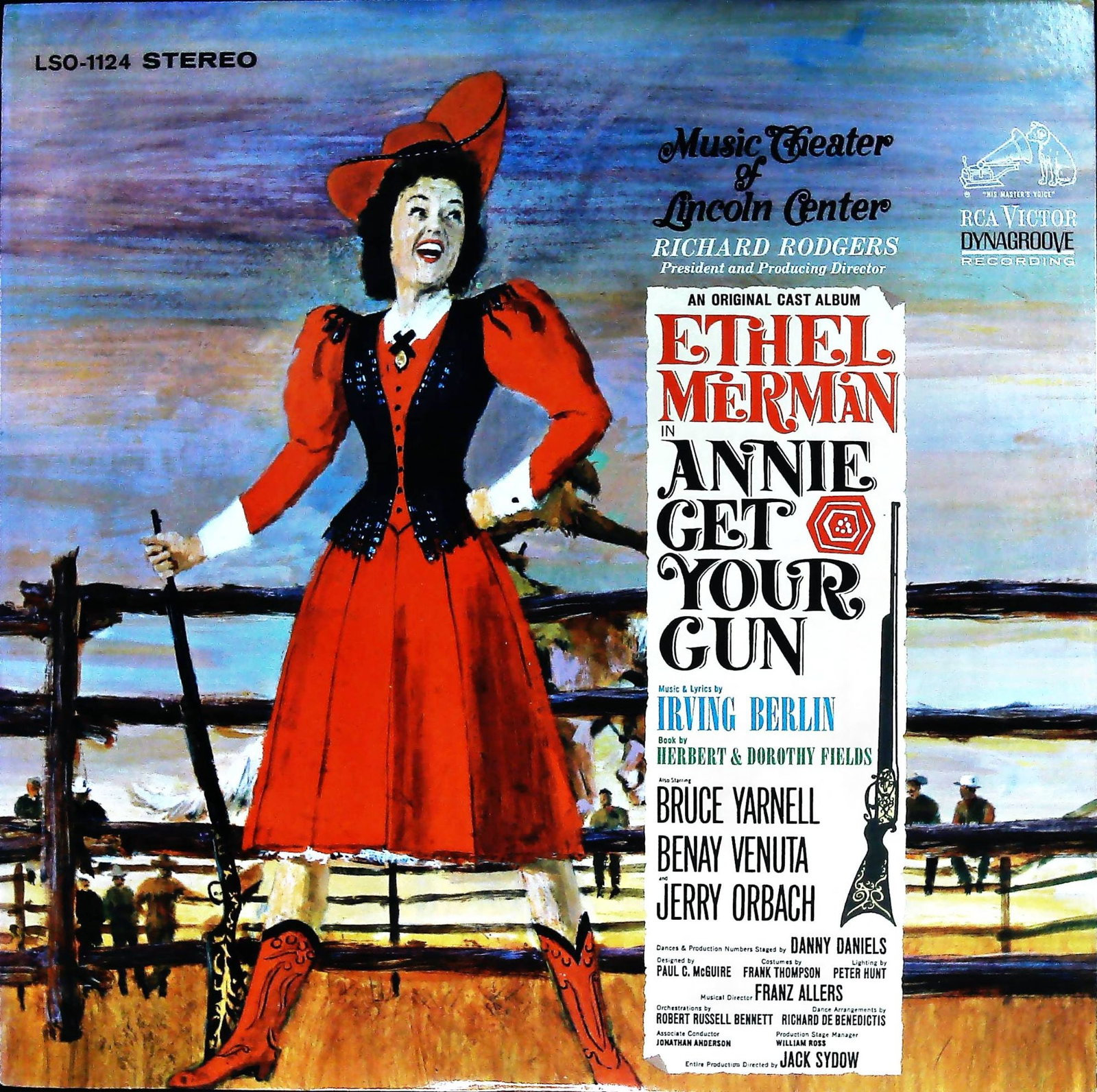 Annie Get Your Gun Ethel Merman RCA LP: An original cast album of Annie Get Your Gun featuring Ethel Merman, from the Music Theater of Lincoln Center, copyrighted 1966 by Radio Corporation of America. This stereo vinyl LP, catalog number LS