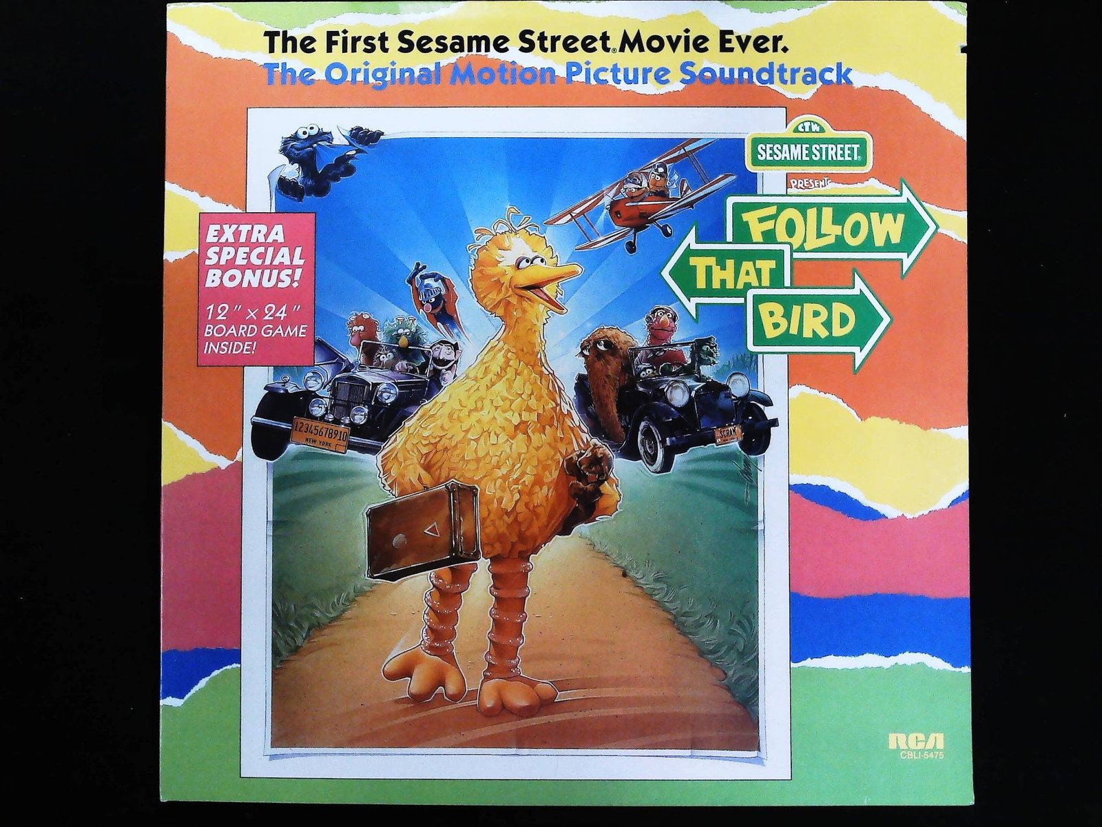 Follow That Bird Original Motion Picture Soundtrack LP: This is the original motion picture sound track record for the 1985 film, Sesame Street Presents: Follow That Bird, which was promoted as "The First Sesame Street Movie Ever." The single vinyl LP is p