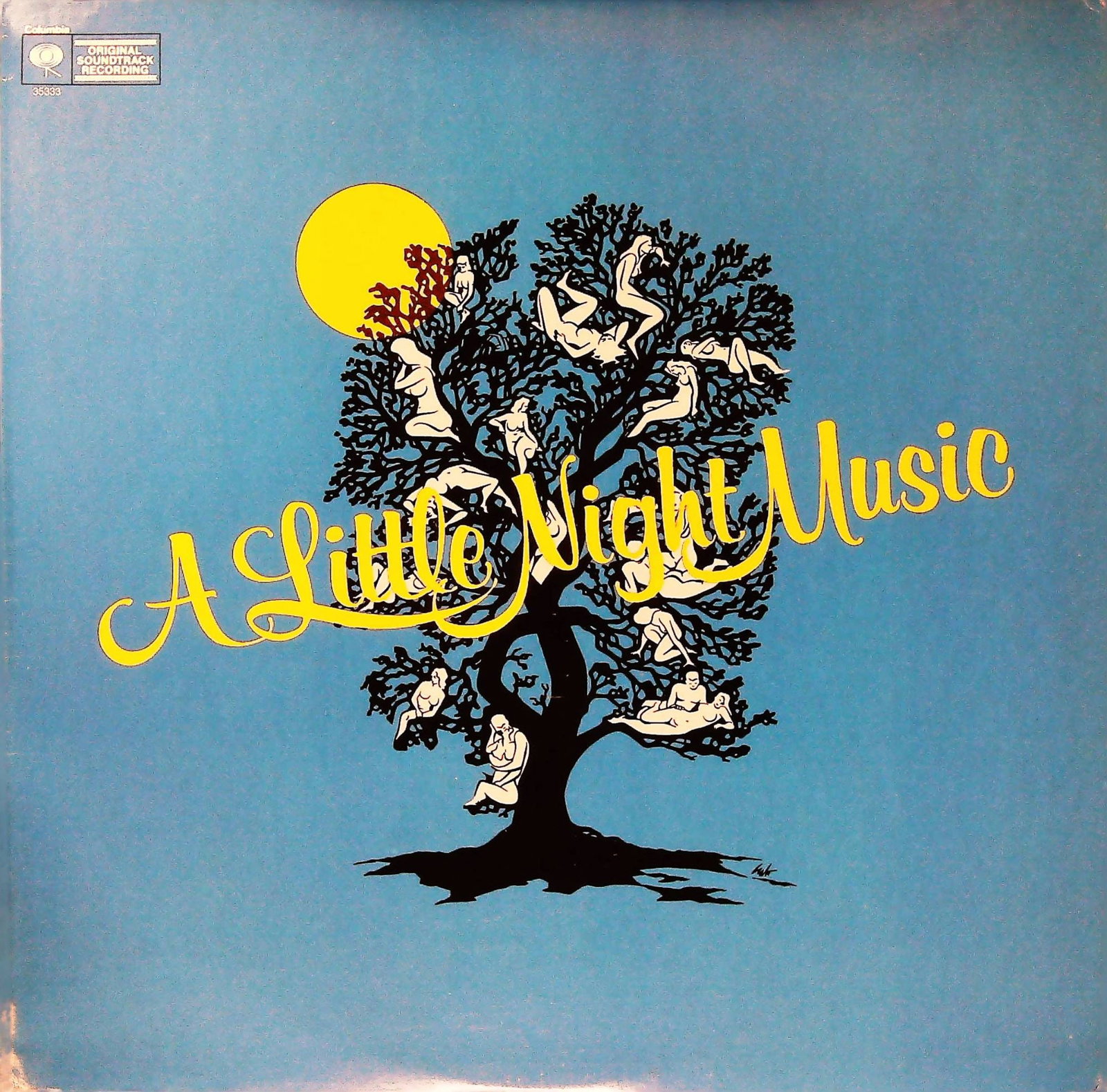 A Little Night Music Sondheim Motion Picture Soundtrack CBS LP Record Album: A Little Night Music (Original Motion Picture Soundtrack) vinyl LP, released in 1975 by Columbia Records, catalog number CS 33033. The front cover features a black silhouette of a tree with numerous n
