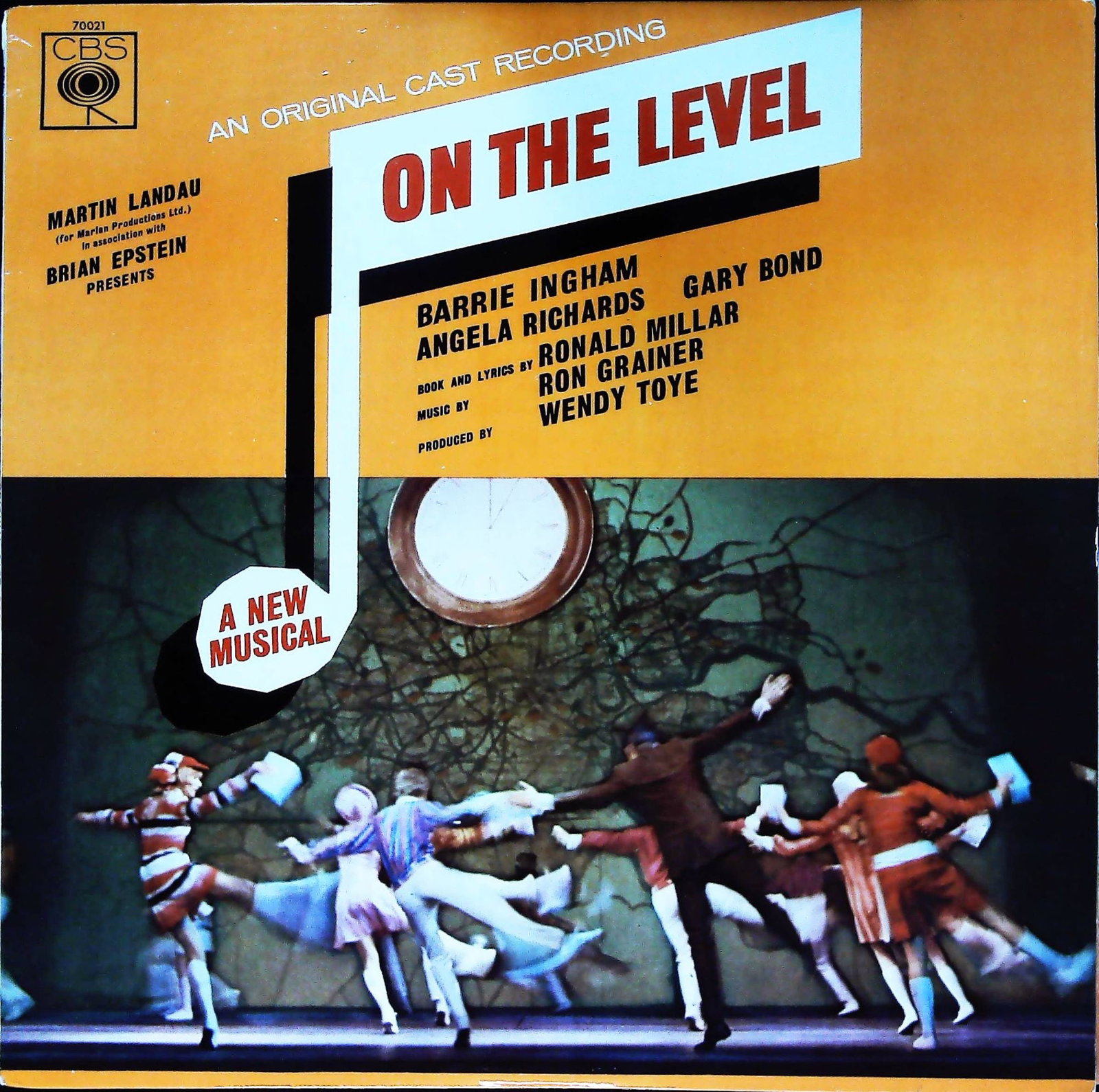On The Level Original London Cast CBS Mono LP Record Album: An original cast recording of On The Level, a new musical, presented by Martin Landau in association with Brian Epstein. This vintage CBS mono vinyl LP album features Barrie Ingham, Angela Richards, a