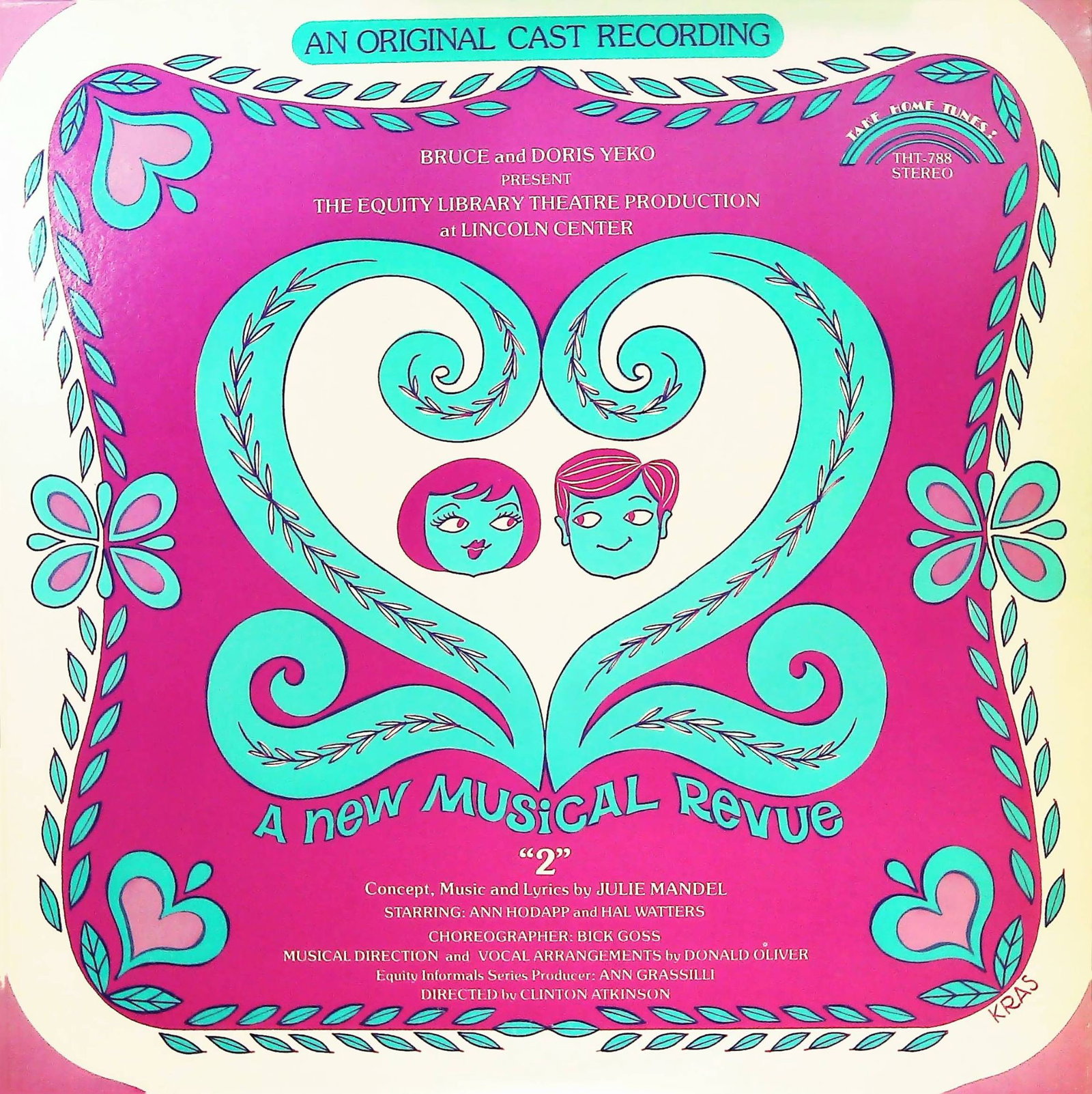 A New Musical Revue 2 Cast Recording LP: An original cast recording of 'A New Musical Revue "2"', released by Take Home Tunes in 1978, catalog number THT 288. This vintage vinyl record album cover features vibrant, psychedelic-inspired artwo