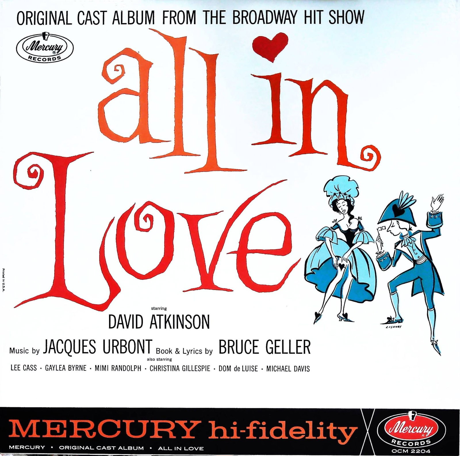 All in Love Original Cast 1962 Mercury LP Record Album: This item is a vintage Mercury Records original cast album for All in Love, an original cast album from the Broadway hit show. The album features music by Jacques Urbont and book & lyrics by Bruce Gel