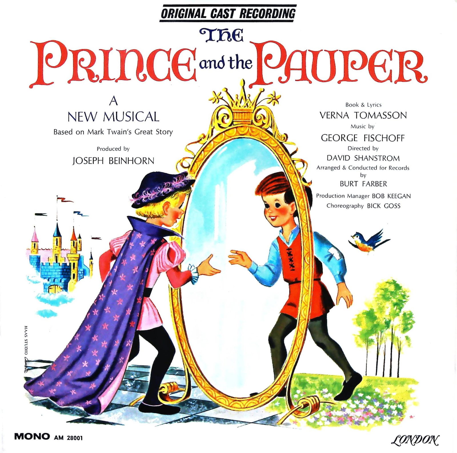ORIGINAL CAST RECORDING: The Prince and the Pauper LONDON Mono LP 1963: An Original Cast Recording LP for The Prince and the Pauper on the London label, released in 1963. This vintage long-playing (LP) record album sleeve features a vibrant, cartoon-style illustration by