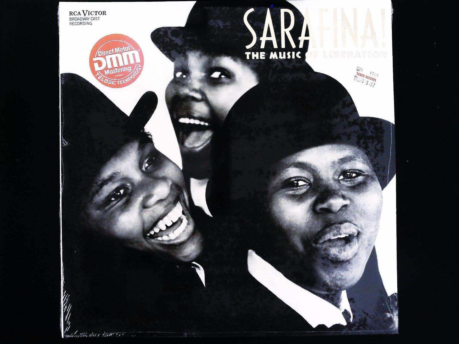 Mbongeni Ngema Sarafina The Music of Liberation LP Record 1988 RCA Victor: A single vinyl LP record album for the Broadway Cast Recording of Sarafina! The Music of Liberation. The album is attributed primarily to Mbongeni Ngema, with contributions noted from Hugh Masekela. I