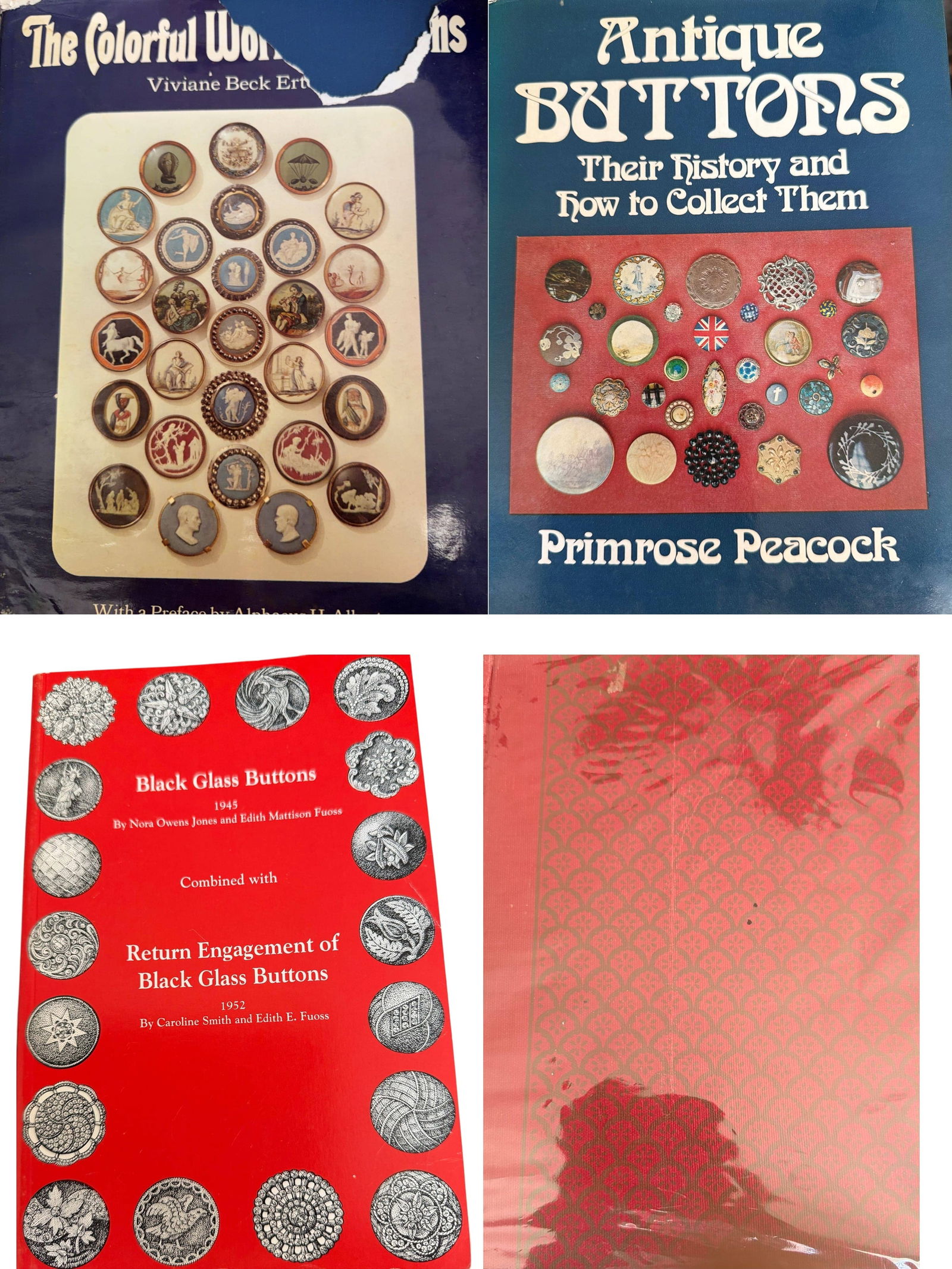 A GROUP OF BOOKS ON BUTTONS: 4 different books by different authors. DimensionsSM=Less than 3/4", Medium=3/4" to 1 1/4". Large=1 1/4" and above, extra large=1 3/4" and above Date or EraDIVISION 1=PRE 1918 AND DIVISION 3 IS AFTER