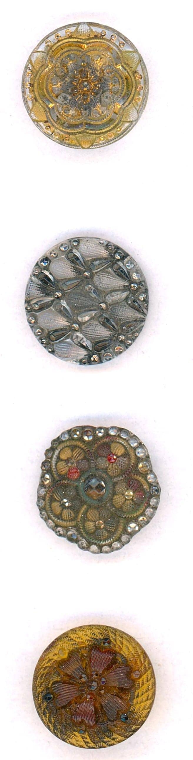 A SMALL CARD OF DIVISION ONE LACY GLASS BUTTONS (1 of 6)