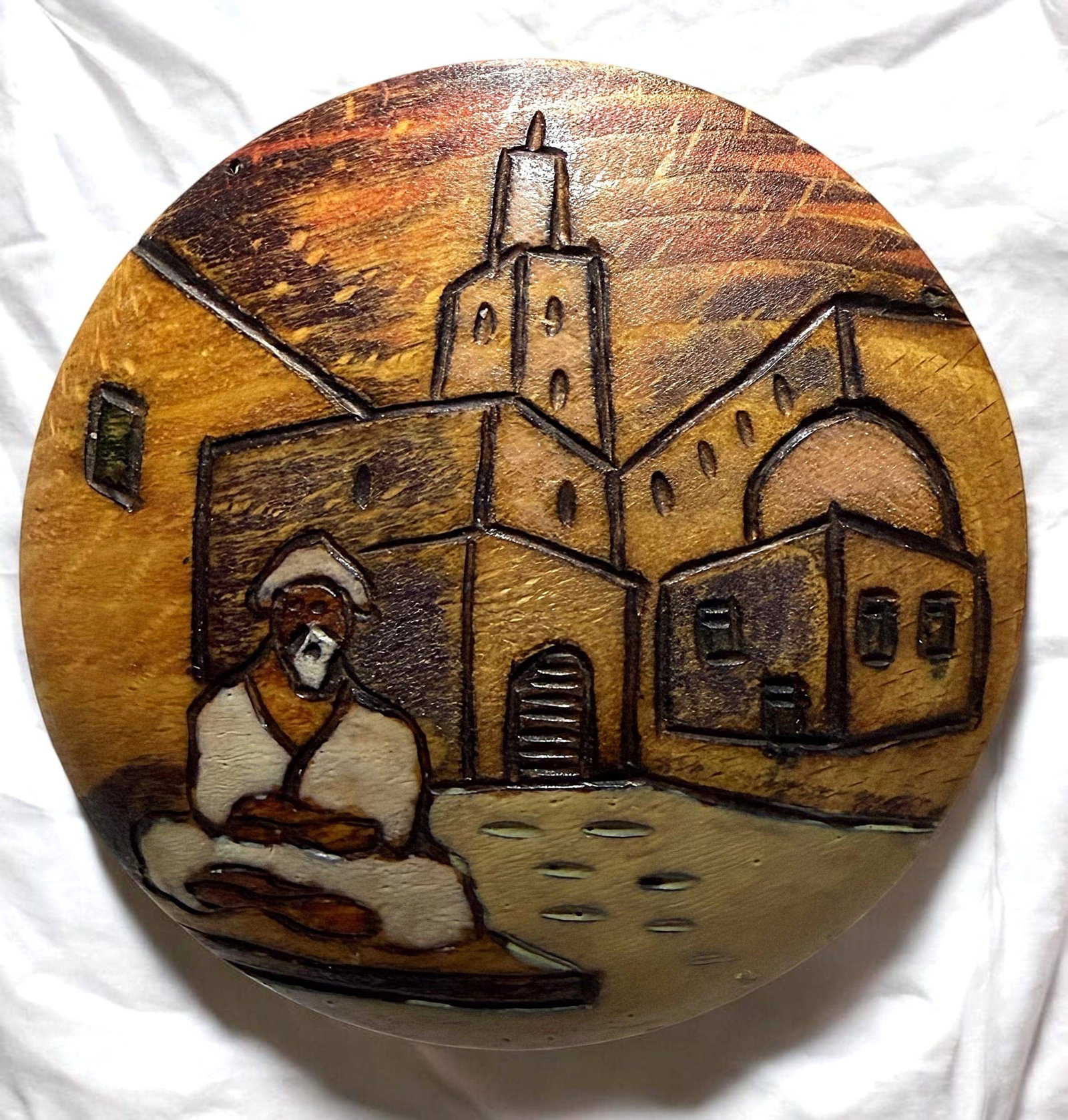 1 DIVISION ONE CARVED WOOD PICTORIAL BUTTON: 1 Extra Large early 20th century designer button by Henri Hamm? DimensionsSM=Less than 3/4", Medium=3/4" to 1 1/4". Large=1 1/4" and above, extra large=1 3/4" and above Date or EraDIVISION 1=PRE