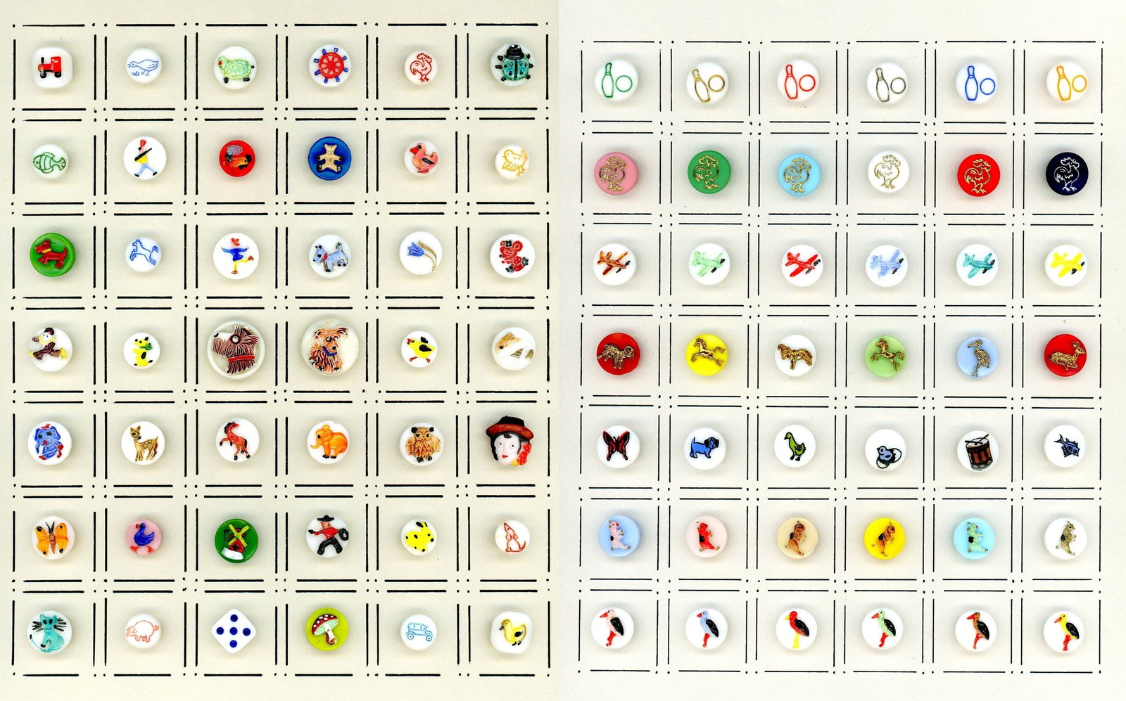 2 CARDS OF DIVISION THREE PICTORIAL GLASS BUTTONS (1 of 3)