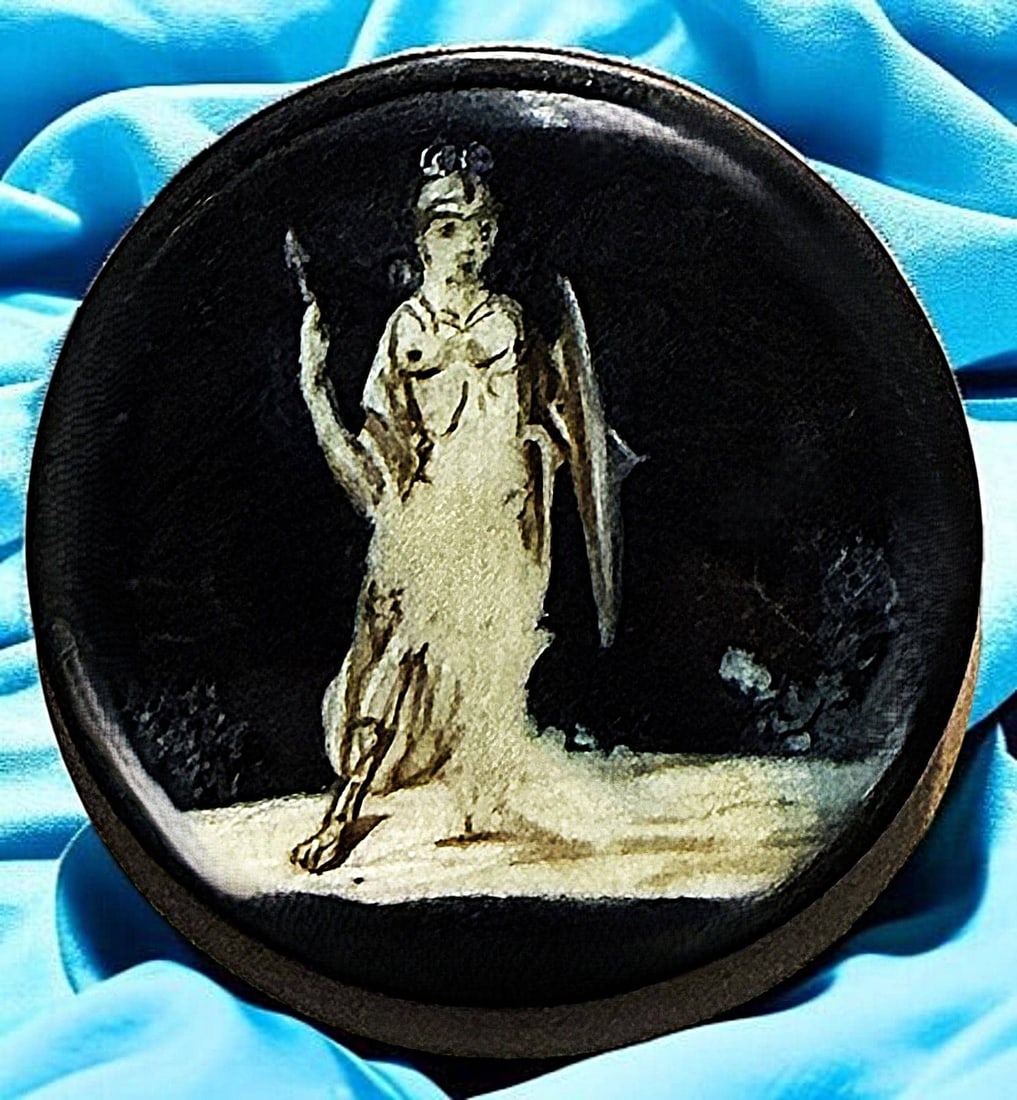 A HAND PAINTED DIVISION ONE FIGURAL BUTTON: 1 Large 18th century slightly risque En Grisaille painting! DimensionsSM=Less than 3/4", Medium=3/4" to 1 1/4". Large=1 1/4" and above, extra large=1 3/4" and above Date or EraDIVISION 1=PRE 1918