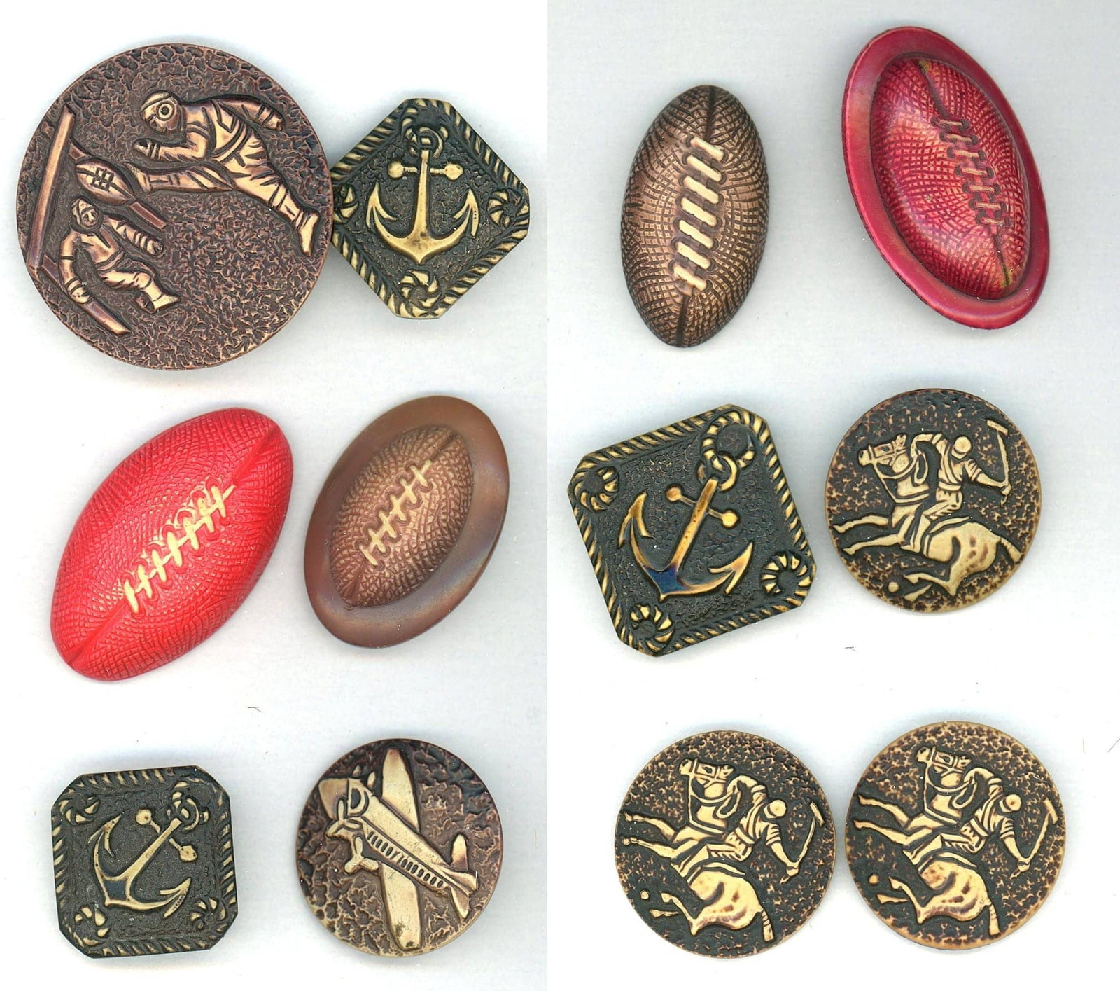 2 SMALL CARDS OF DIVISION 3 PICTORIAL CELLULOID BUTTONS: 12 Large 1930's I Piece examples. DimensionsSM=Less than 3/4", Medium=3/4" to 1 1/4". Large=1 1/4" and above, extra large=1 3/4" and above Date or EraDIVISION 1=PRE 1918 AND DIVISION 3 IS AFTER 1918