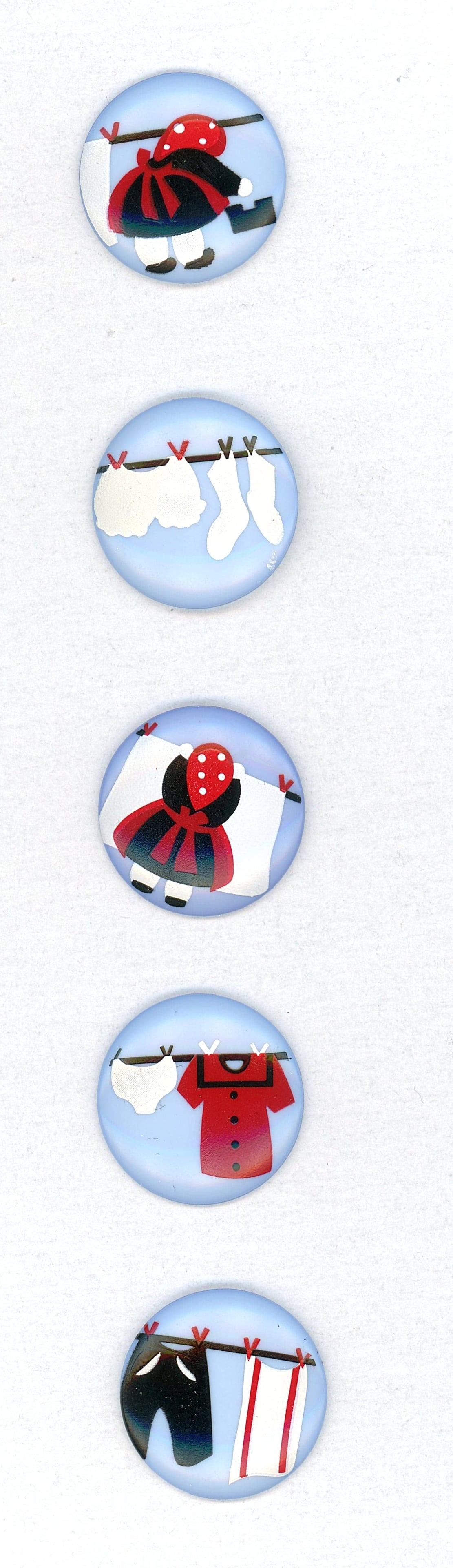 A SMALL CARD OF A SET OF DESIGNER BUTTONS: 5 Small 21st century buttons from Marie Christine Pavone. DimensionsSM=Less than 3/4", Medium=3/4" to 1 1/4". Large=1 1/4" and above, extra large=1 3/4" and above Date or EraDIVISION 1=PRE 1918 AND DI