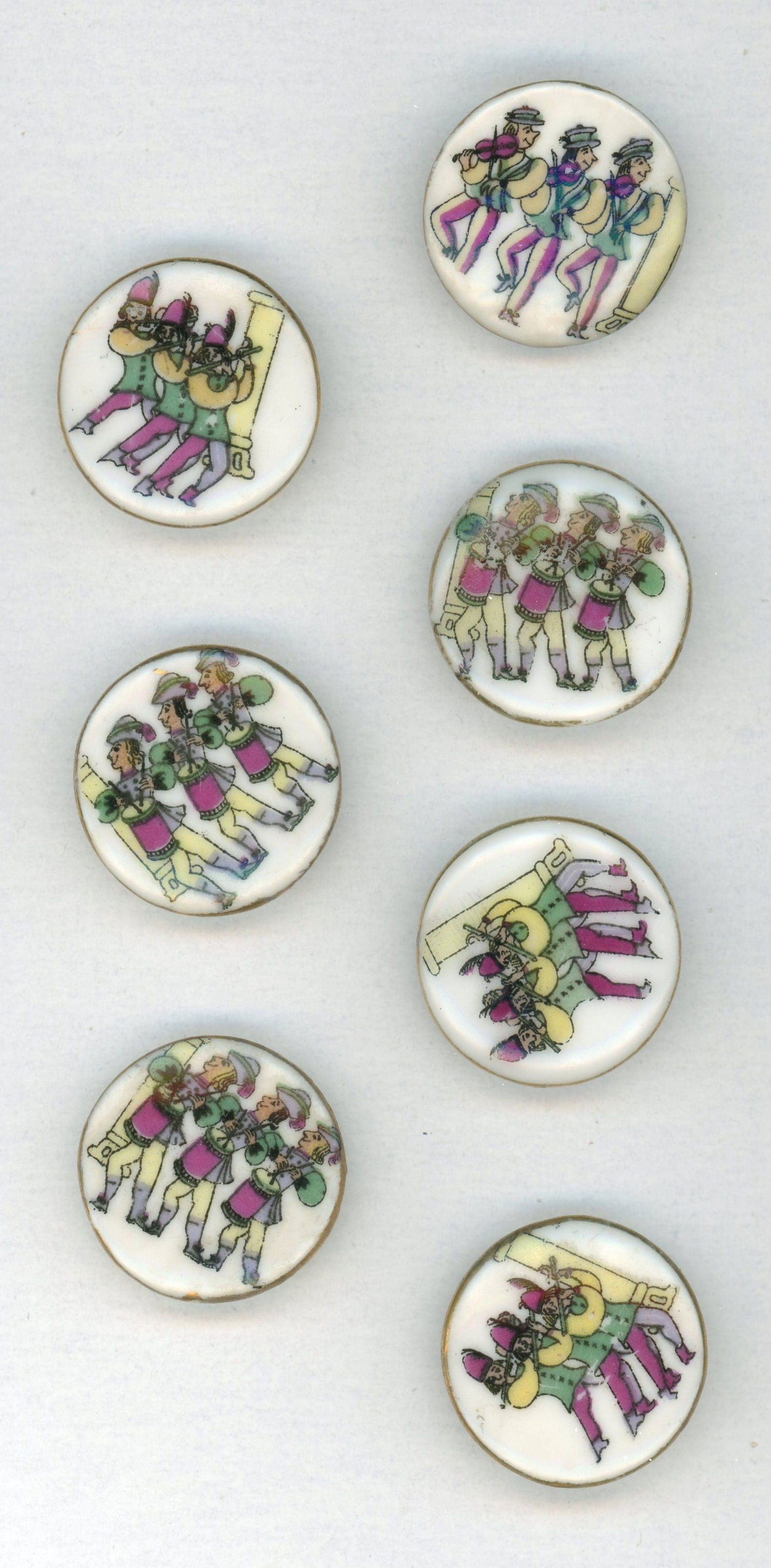A SMALL CARD OF STUDIO ARTIST CERAMIC BUTTONS: 7 Medium 20th century examples from Lois Calkins. DimensionsSM=Less than 3/4", Medium=3/4" to 1 1/4". Large=1 1/4" and above, extra large=1 3/4" and above Date or EraDIVISION 1=PRE 1918 AND DIVISION