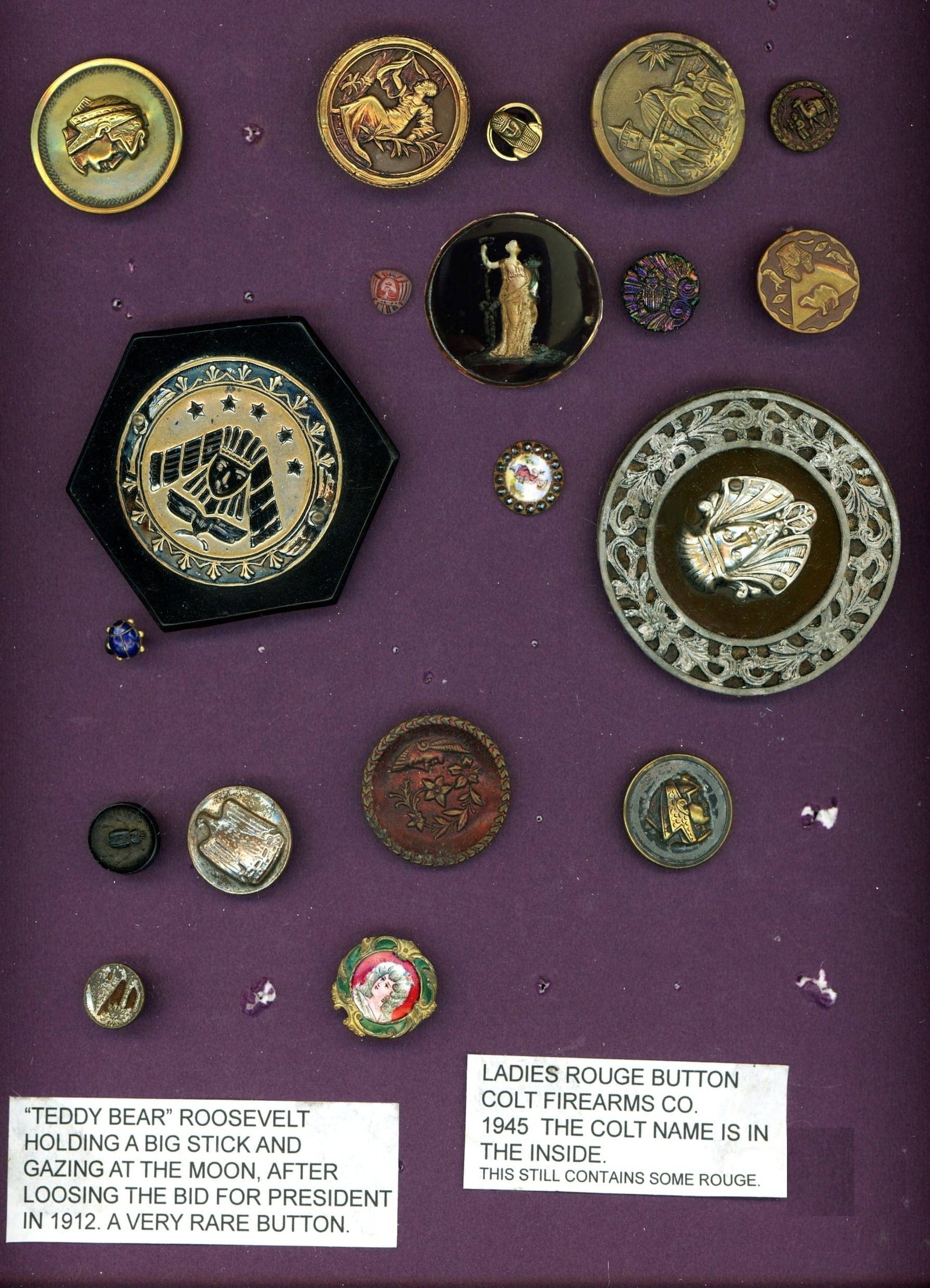 A CARD OF DIVISION ONE FIGURAL 8UTTONS: 19 S/M/L/EX L 18th/19th century, mostly Egyptian motif examples. DimensionsSM=Less than 3/4", Medium=3/4" to 1 1/4". Large=1 1/4" and above, extra large=1 3/4" and above Date or EraDIVISION 1=PRE 1918