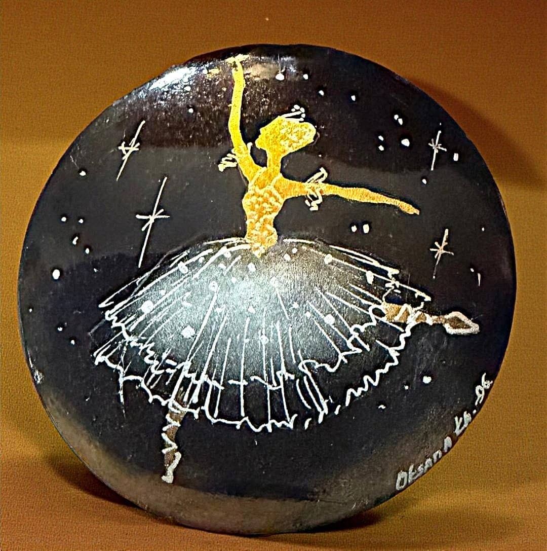 A DIVISION THREE RUSSIAN LACQUER BUTTON: 1 Large 20th century hand painted Ballerina Example. DimensionsSM=Less than 3/4", Medium=3/4" to 1 1/4". Large=1 1/4" and above, extra large=1 3/4" and above Date or EraDIVISION 1=PRE 1918 AND DIVISIO