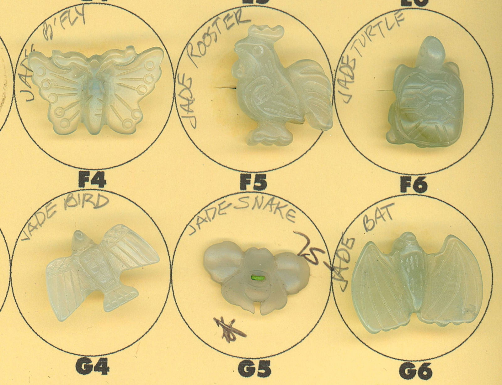 A PARTIAL CARD OF DIVISION 1 & 3 GEMSTONE BUTTONS: 6 Medium/Large 19th/20th century assorted semi precious examples. DimensionsSM=Less than 3/4", Medium=3/4" to 1 1/4". Large=1 1/4" and above, extra large=1 3/4" and above Date or EraDIVISION 1=PRE 191