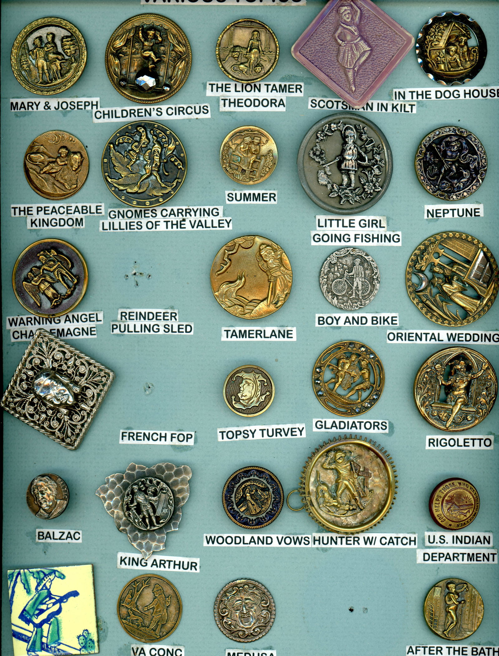 A CARD OF DIVISION ONE & THREE PICTURE BUTTONS (1 of 4)