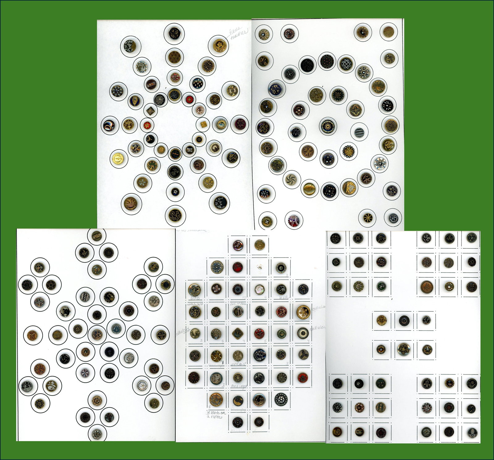 A BOX LOT OF 5 CARDS OF BUTTONS: 209 Small 19th century assorted metal buttons. DimensionsSM=Less than 3/4", Medium=3/4" to 1 1/4". Large=1 1/4" and above, extra large=1 3/4" and above Date or EraDIVISION 1=PRE 1918 AND DIVISION 3 IS
