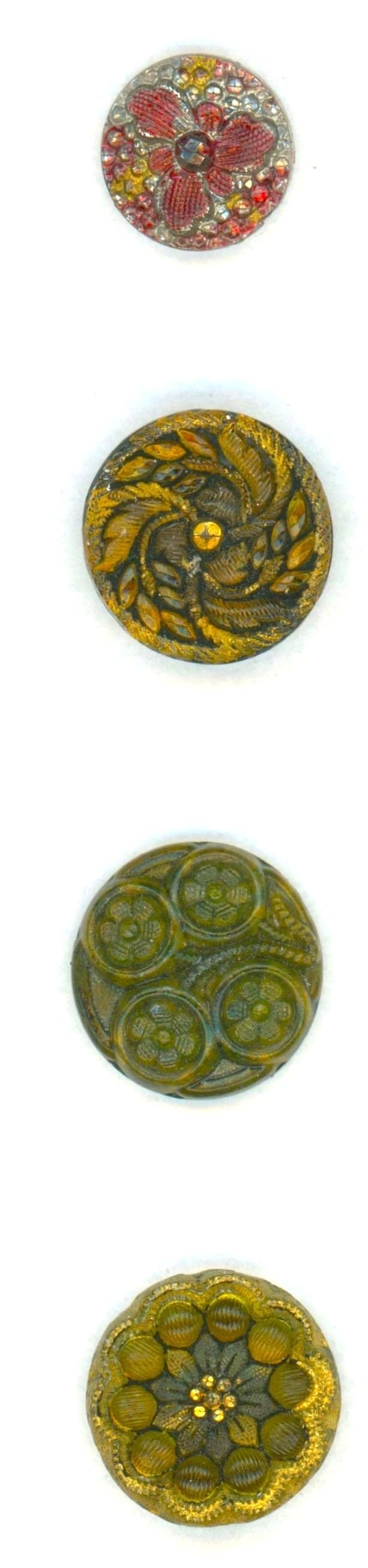 A SMALL CARD OF DIVISION ONE LACY GLASS BUTTONS (1 of 6)