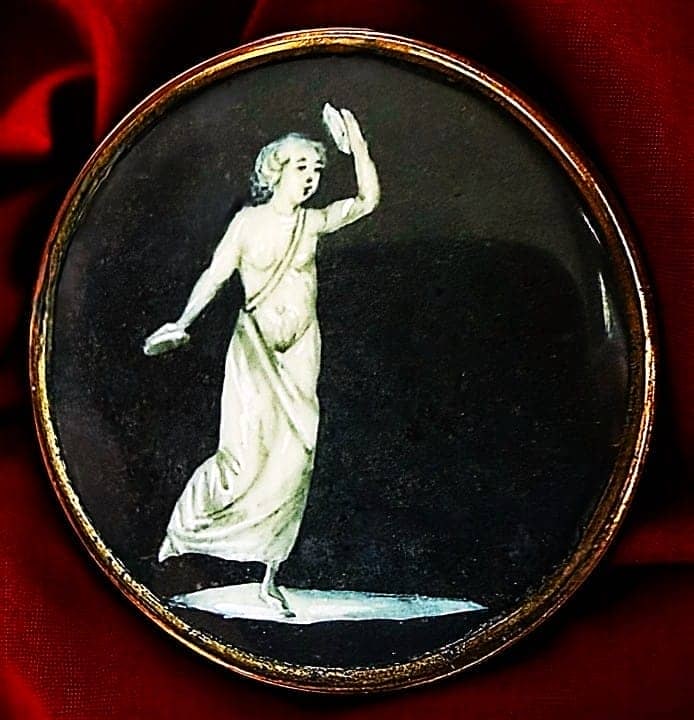 AN EXCEPTIONAL HAND PAINTED DIVISION ONE FIGURAL BUTTON (1 of 2)