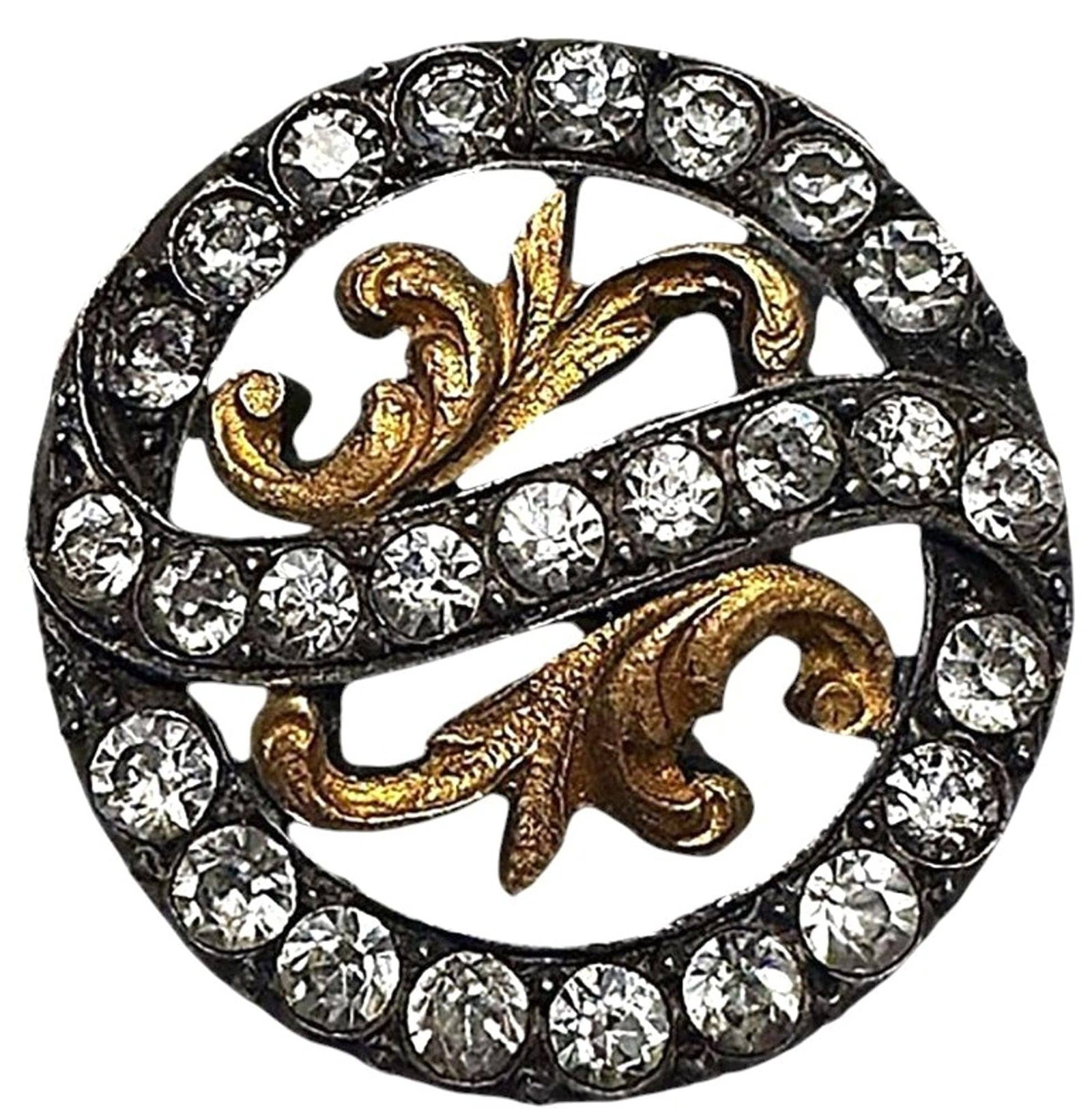 A GORGEOUS DIVISION ONE "GLITZY" BUTTON: 1 Medium beautiful 19th C. pierced silver and gilded example. Here is stunning over 1" and finely made example from the mid 19th century. The finely made silver setting is pierced and has a brilliant