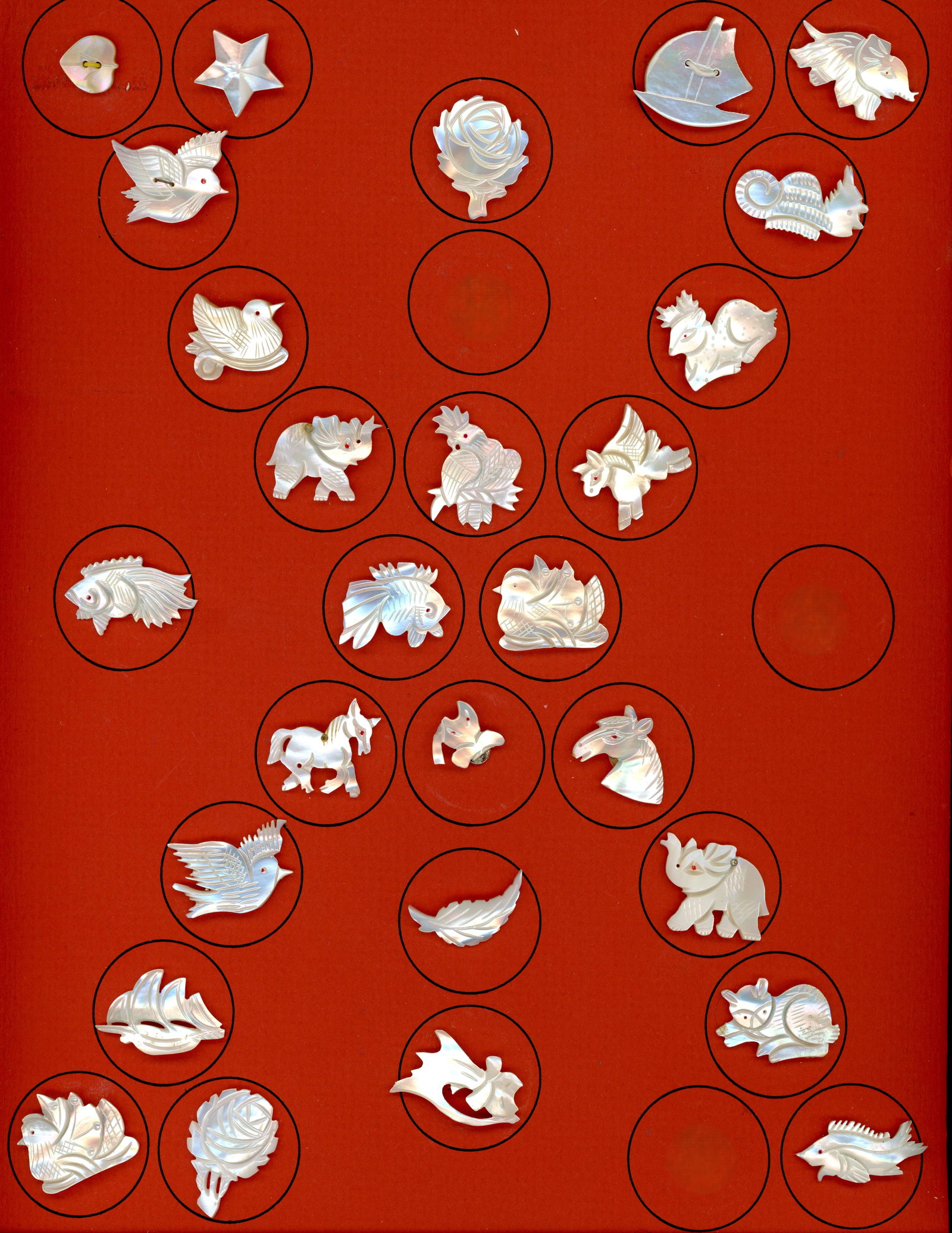 A CARD OF DIVISION ONE CARVED REALISTIC SHELL BUTTONS (1 of 5)