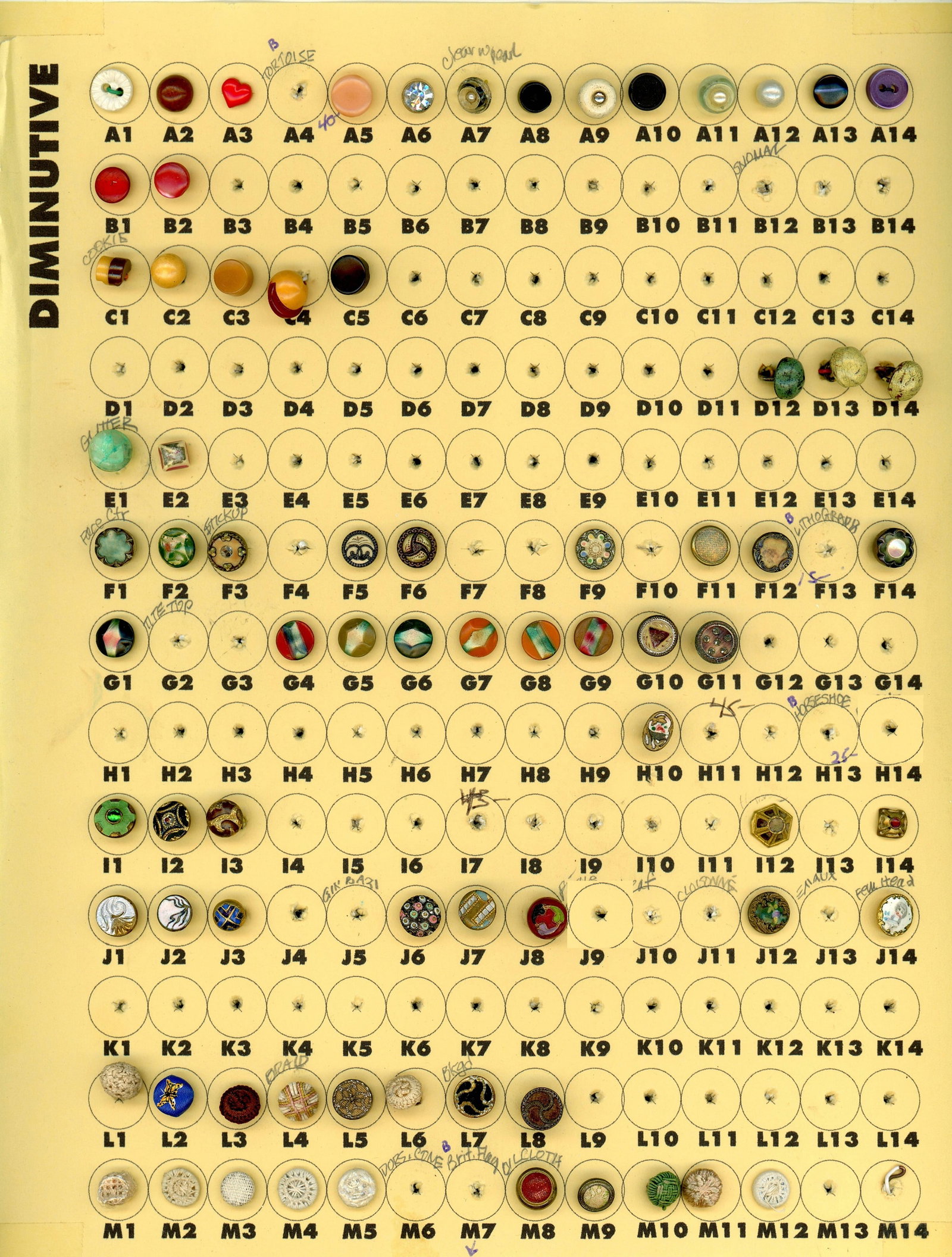 A PARTIALLY FILLED CARD OF DIV. 1 ASSORTED BUTTONS (1 of 5)