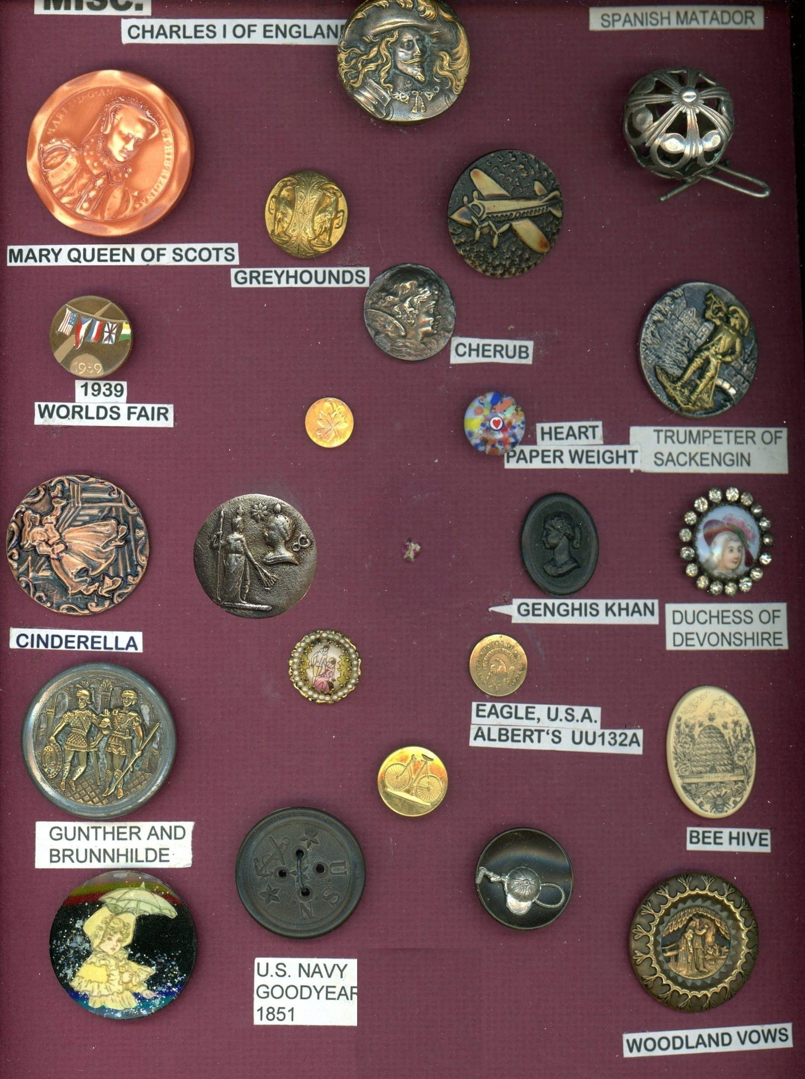 A CARD OF DIVISION 1 & 3 ASSORTED MATERIAL BUTTONS (1 of 5)