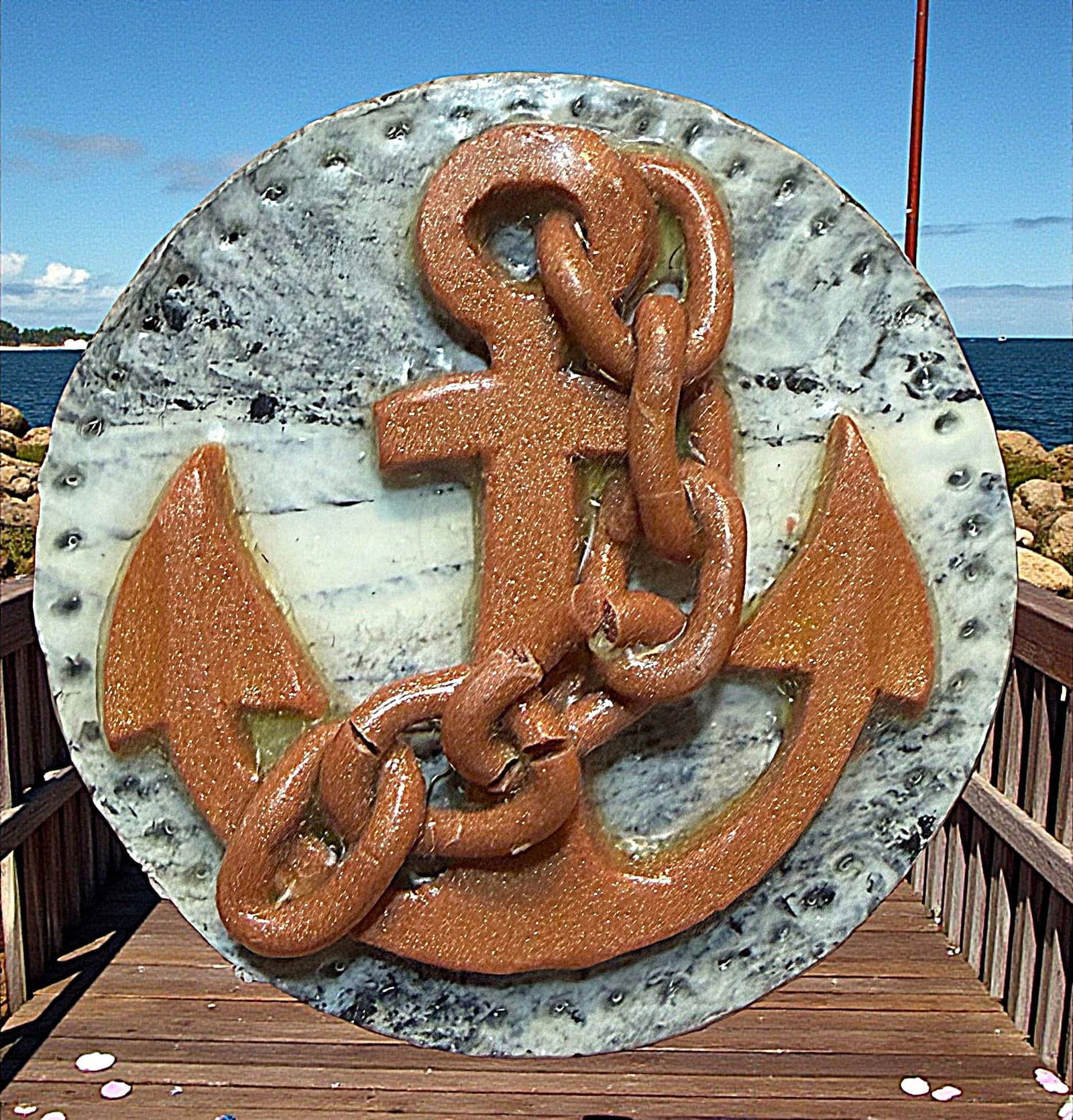 A DIVISION THREE STUDIO ARTIST BUTTON: 1 Large 20th century example by Nikki Deal. Here is a beautiful example made by Nikki Deal of Missouri. This three dimensional anchor example is signed and dated on the back and came from Nikkis perso