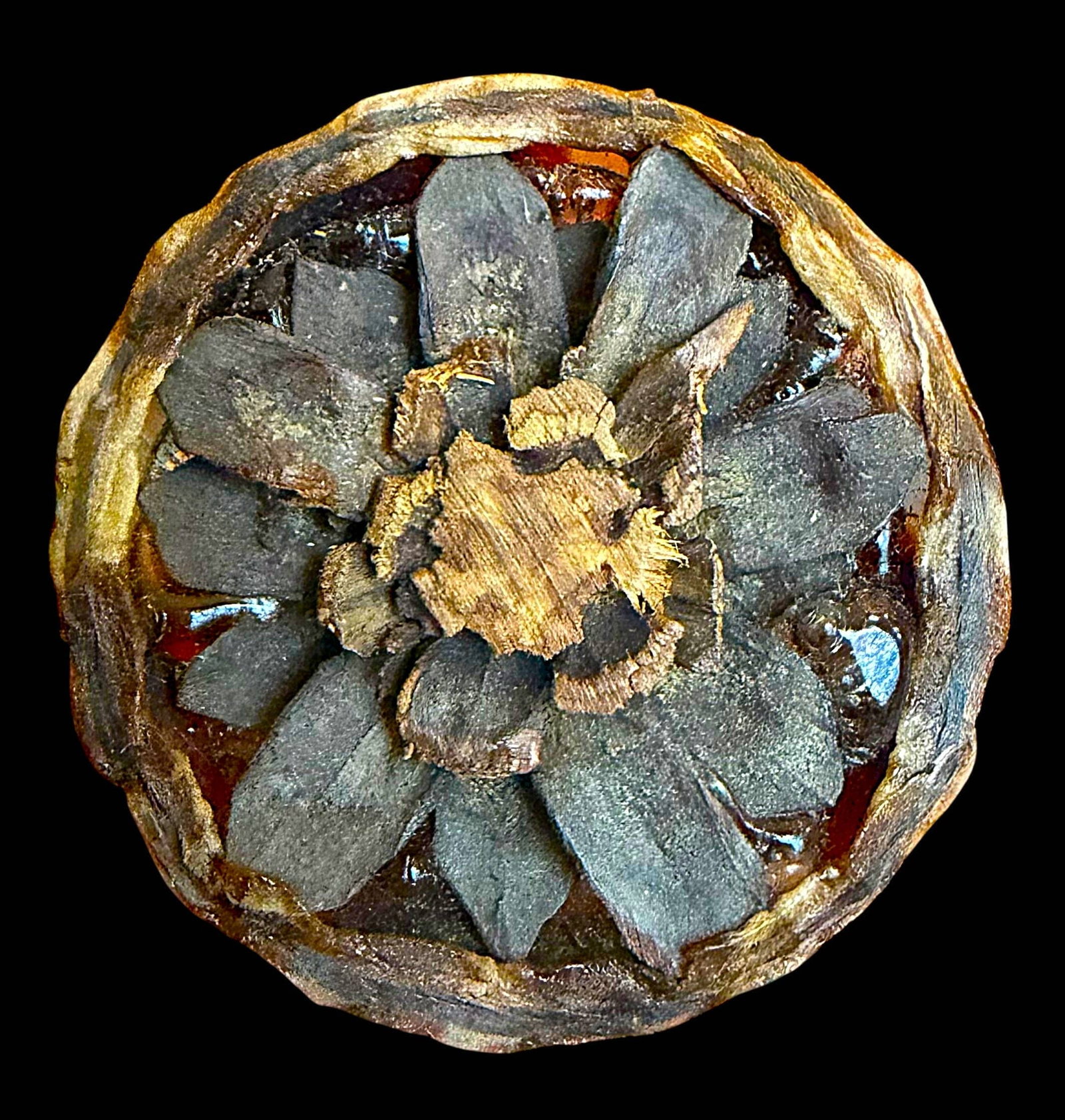 A DIVISION THREE COUTURE STUDIO BUTTON: 1 Large 20th C. crafted Faux tortoise style Couture button. Nikki Deal of Missouri as we have previously stated compiled a very eclectic collection over her many years as a collector. She is a past