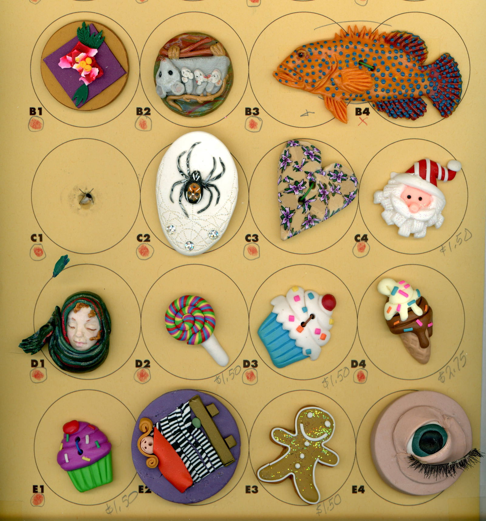 A PARTIAL CARD OF DIVISION THREE STUDIO BUTTONS (1 of 4)