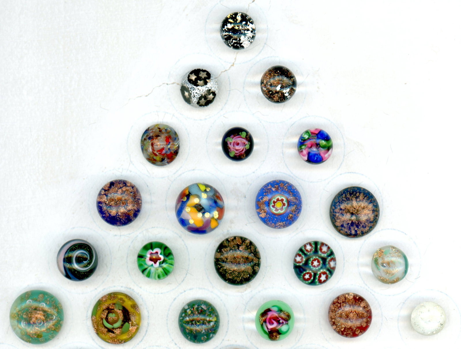 A PARTIAL CARD OF DIVISION THREE GLASS BUTTONS (1 of 4)