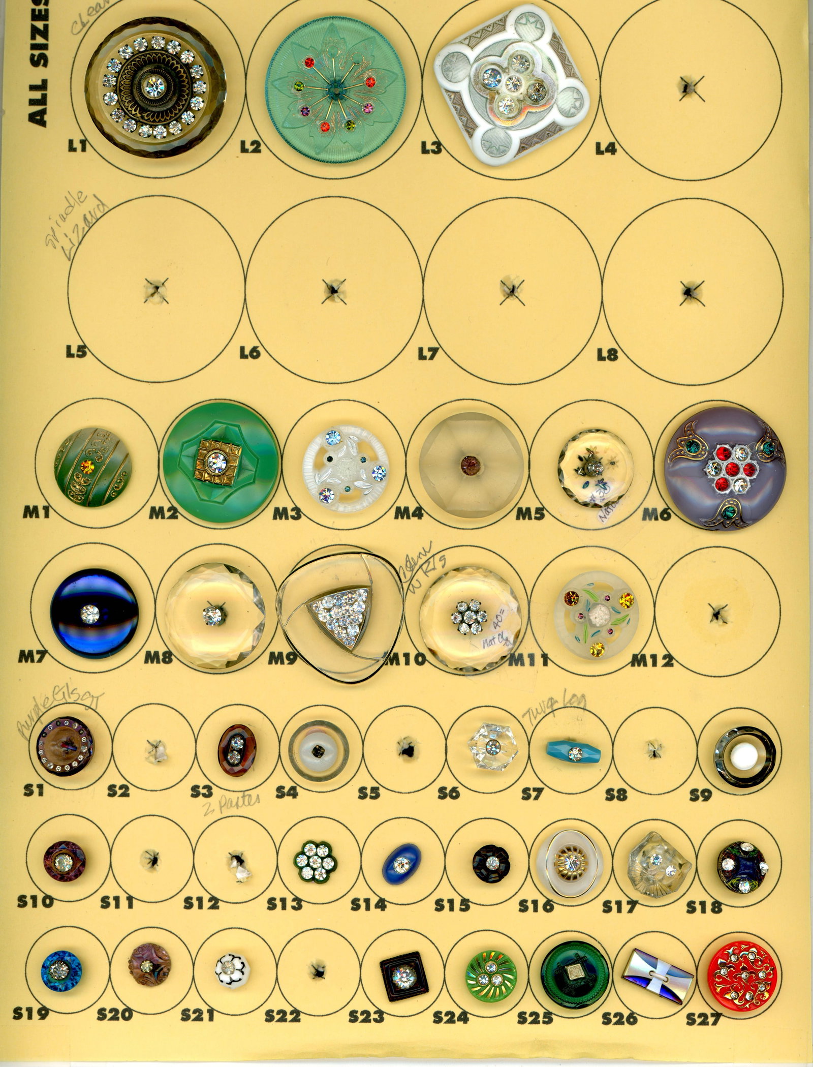 A CARD OF DIVISION ONE AND THREE GLASS BUTTONS (1 of 4)