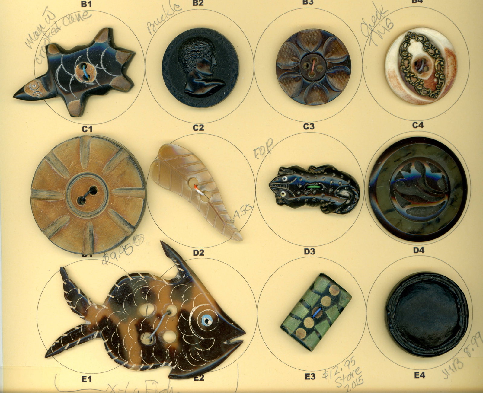 A PARTIAL CARD OF DIVISION ONE AND THREE HORN BUTTONS (1 of 4)