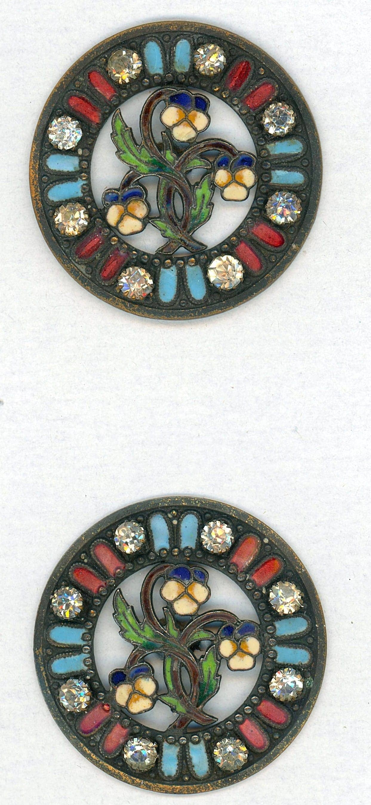 A PAIR OF PIERCED ENAMEL BUTTONS (1 of 3)