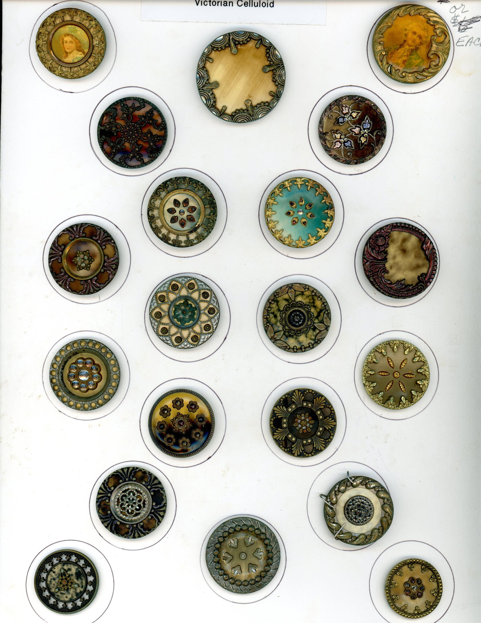 A CARD OF DIVISION ONE ASSORTED CELLULOID BUTTONS (1 of 5)