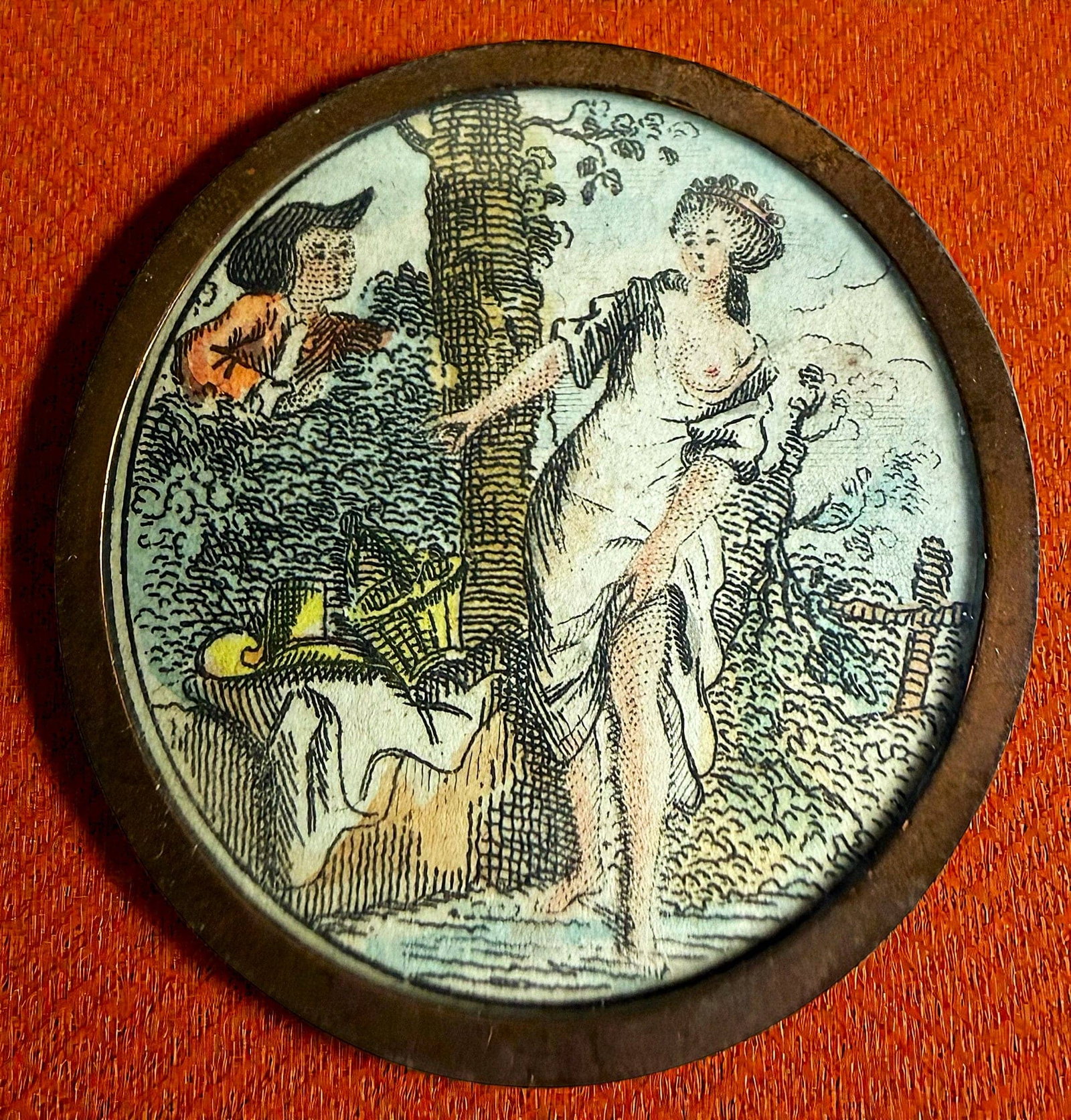 A WONDERFUL DIVISION ONE HAND COLORED SCENE BUTTON (1 of 2)