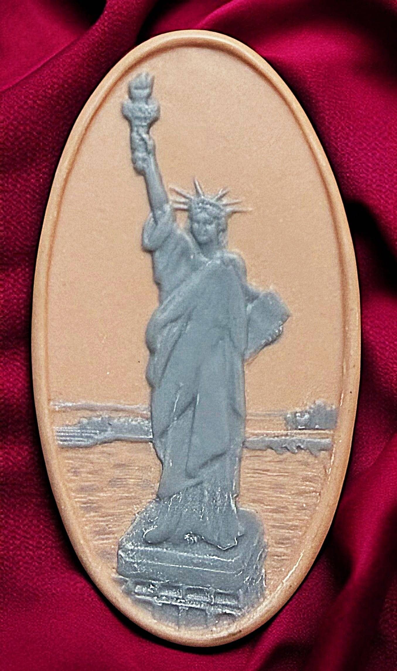 A DIVISION THREE STUDIO ARTIST BUTTON: 1 Large oval 21st C. rare color Jasperware button by Rzanski. You may be asking why do we say this is a rare Jasperware. Well the fact is there were only 18 of these large ovals made, and custom made