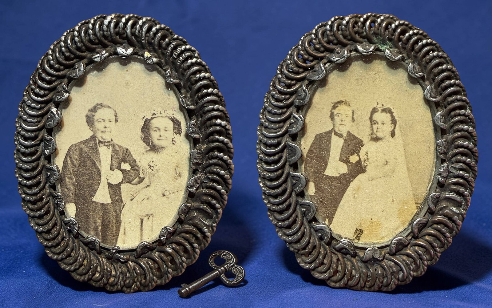 ONE OF THE TOP 5 RARITIES IN THE AUCTION: 2 Ex-Lg 19th C. Oval photograph buttons of Tom Thumb's wedding. An amazing discovery was found recently when a husband and wife button collector team in Florida were invited to a home to purchase